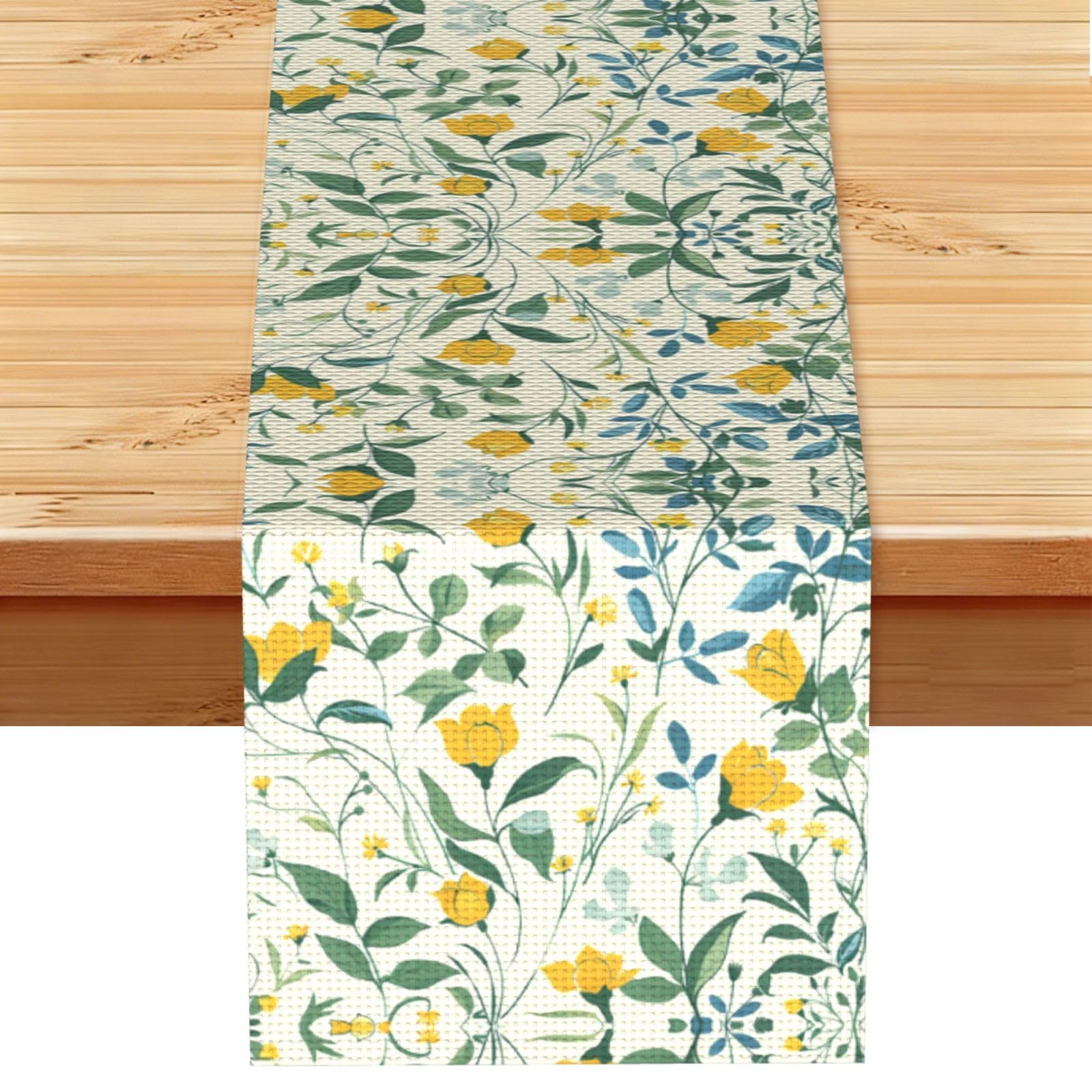 Elegant Yellow Vine Printed Table Runner 13 x 72, Wrinkle Resistant Decor for Dining Table Coffee Table Fireplace