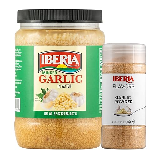 Iberia Ajo picado en agua, 32 onzas y ajo en polvo Iberia de 9.1 onzas