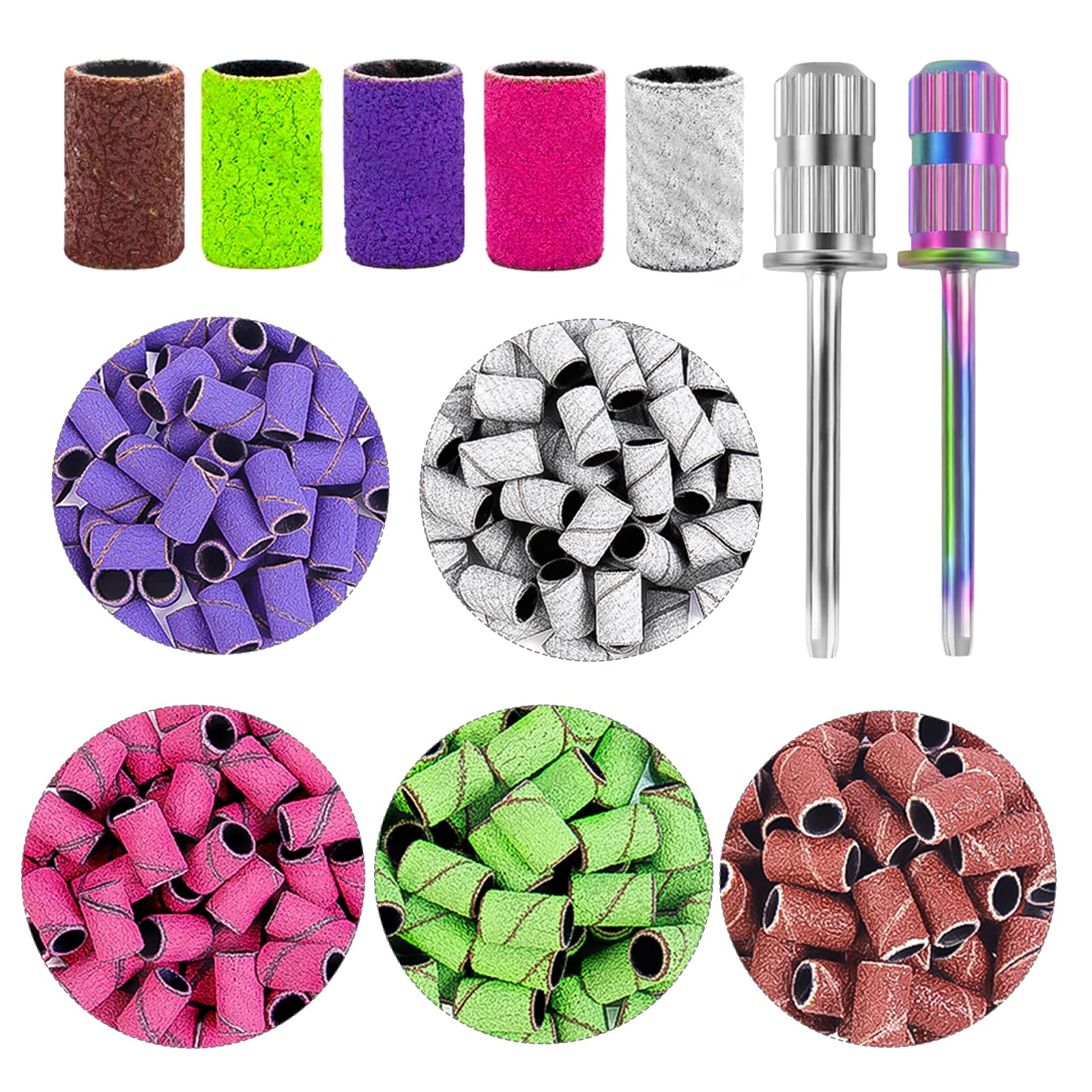 Sanding Bands 300 Pcs 5 Color Coarse Fine 80#120#150#180#240# Grits Professional for Acrylic Nails Manicures and Pedicure