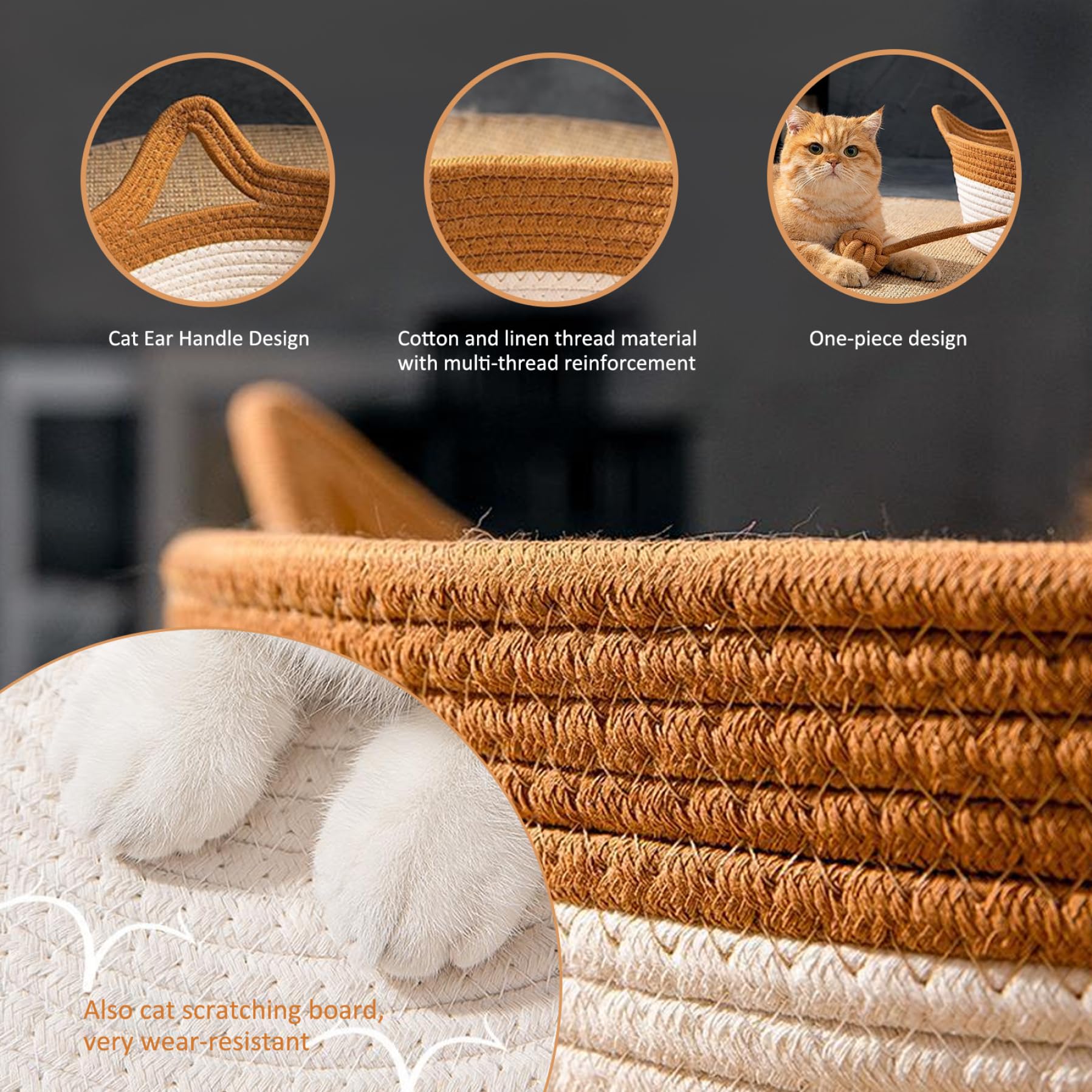 Letto Per Gatti In Vimini Con Giocattolo | Cesto Pieghevole In Cotone, Traspirante E Graffiabile - Foto 11