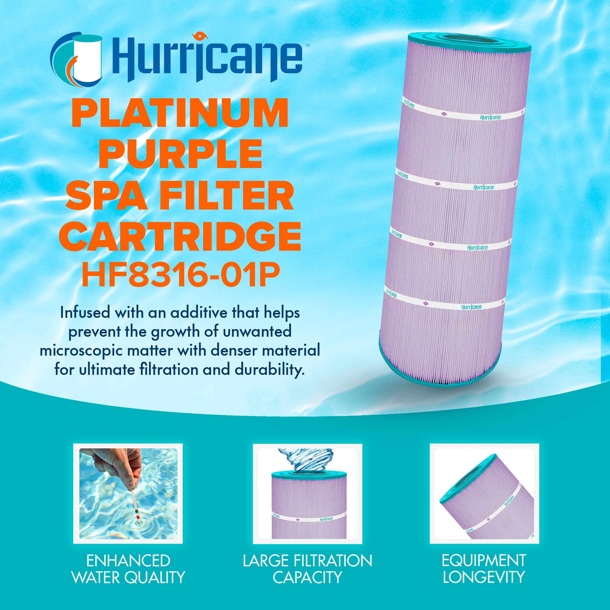 Hurricane Filters 2 Pack HF8316-01P Platinum Purple Pool Filter Cartridge - Replacement for PXST150, Unicel C-8316, Filbur FC-1286, Hayward X-Stream CC1500