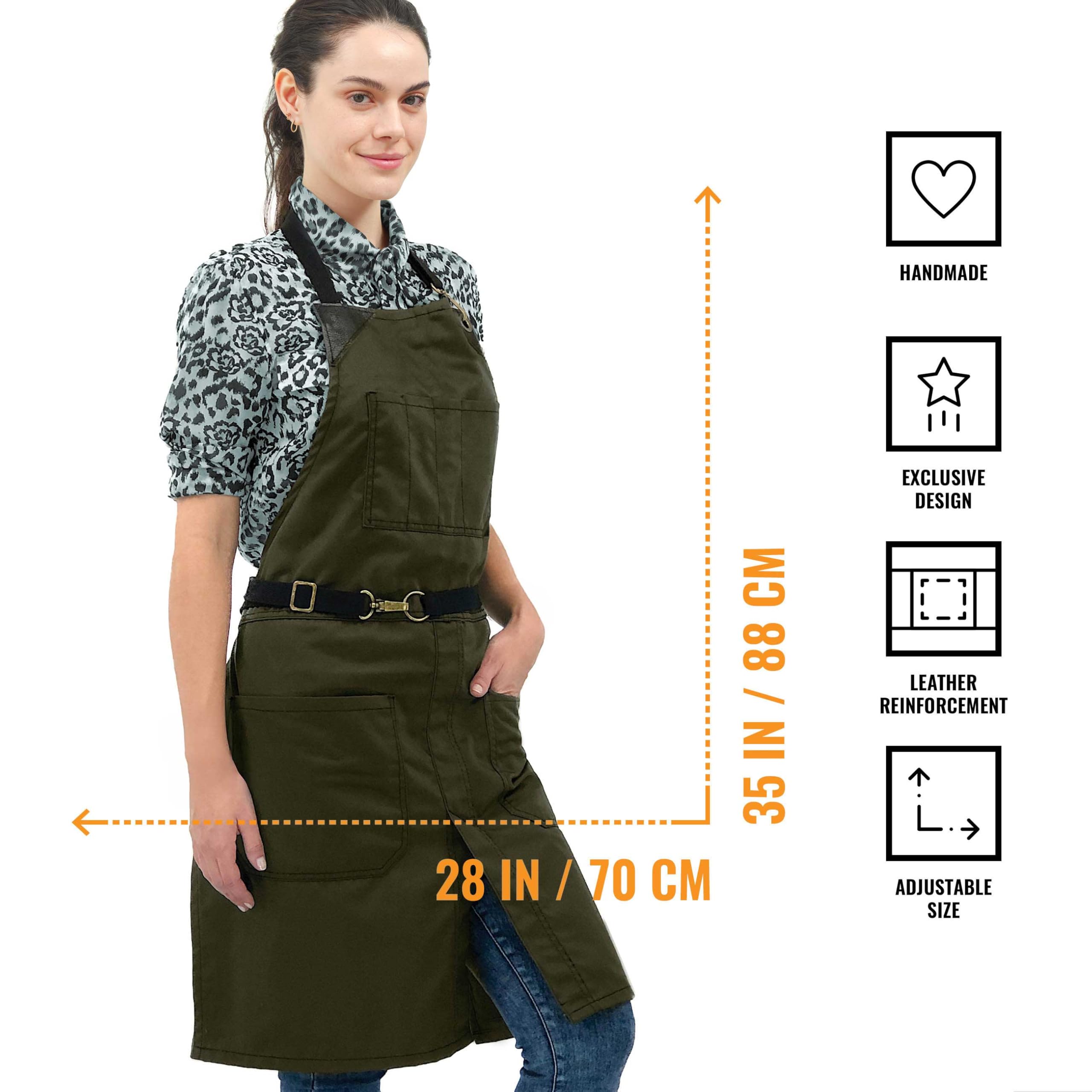 Under NY Sky Grembiule in twill o denim senza cravatta, Verde muschio, Medium to X-Large