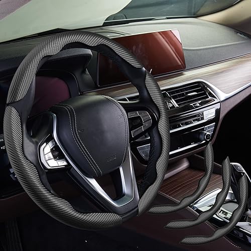 Vista 102 de WOCOCN 2 fundas para volante de automóvil, protector antideslizante de fibra de carbono para hombres y mujeres, múltiples opciones de color, Beige