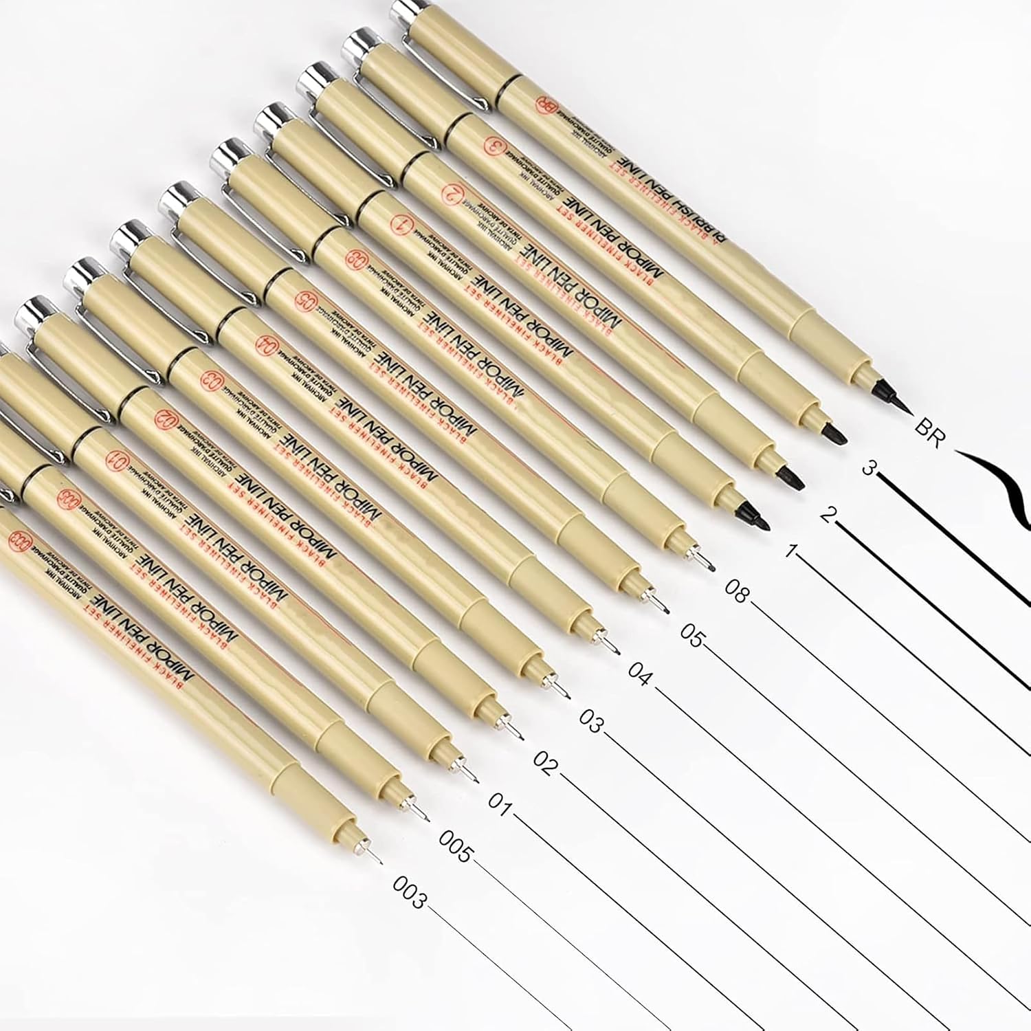 Micro Fineliner Drawing Art Pens 12pcs Pigment Fine Point Archival Black Ink Pen for Writing, Illustration,Zentangle,Calligraphy,Technical,Sketching or Journaling-Point Size 0.2mm - 3mm