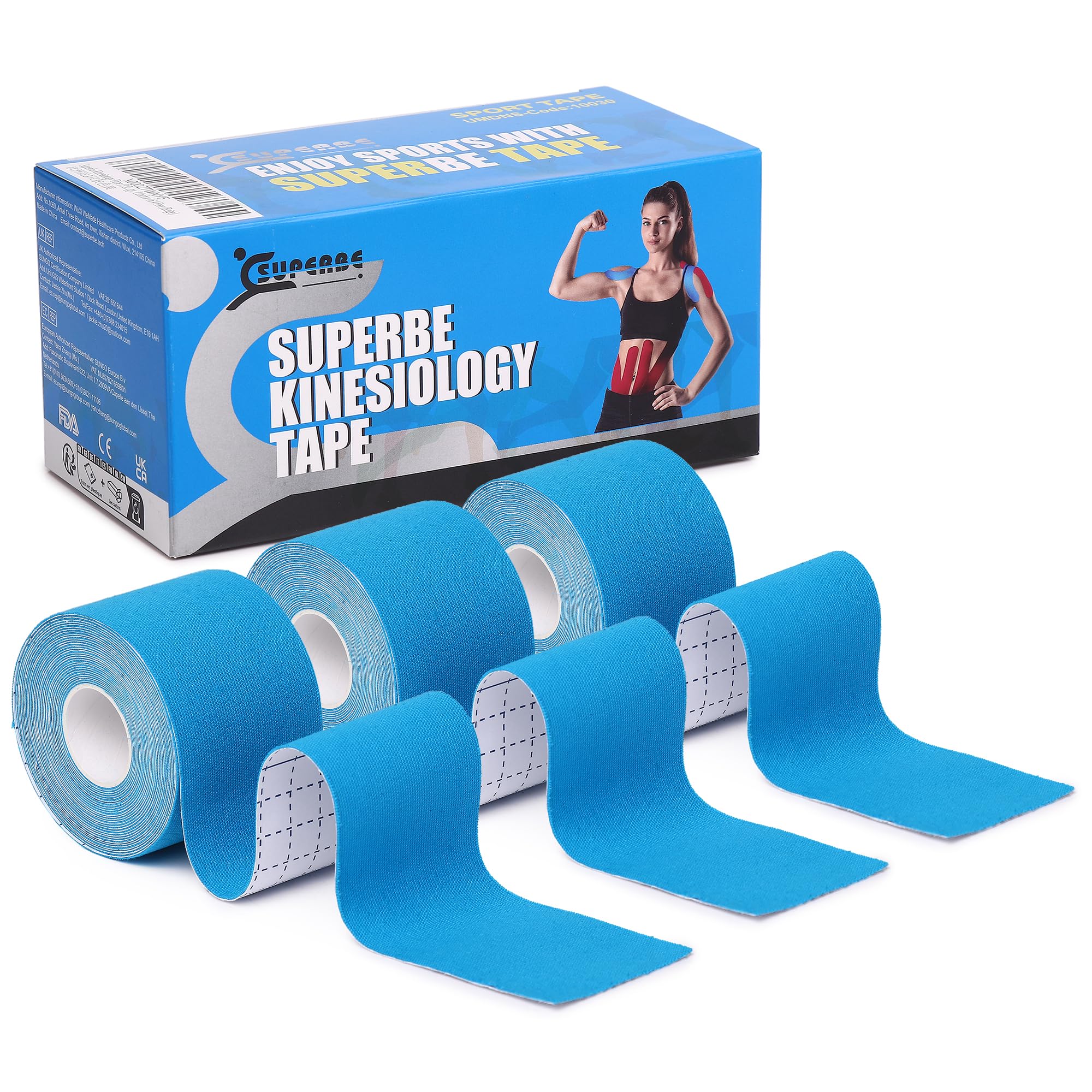 Nastro Kinesiologico Ceeport (3 Rotoli) 5cm X 5m - Elastico, Impermeabile, Per Sport E Supporto Muscolare