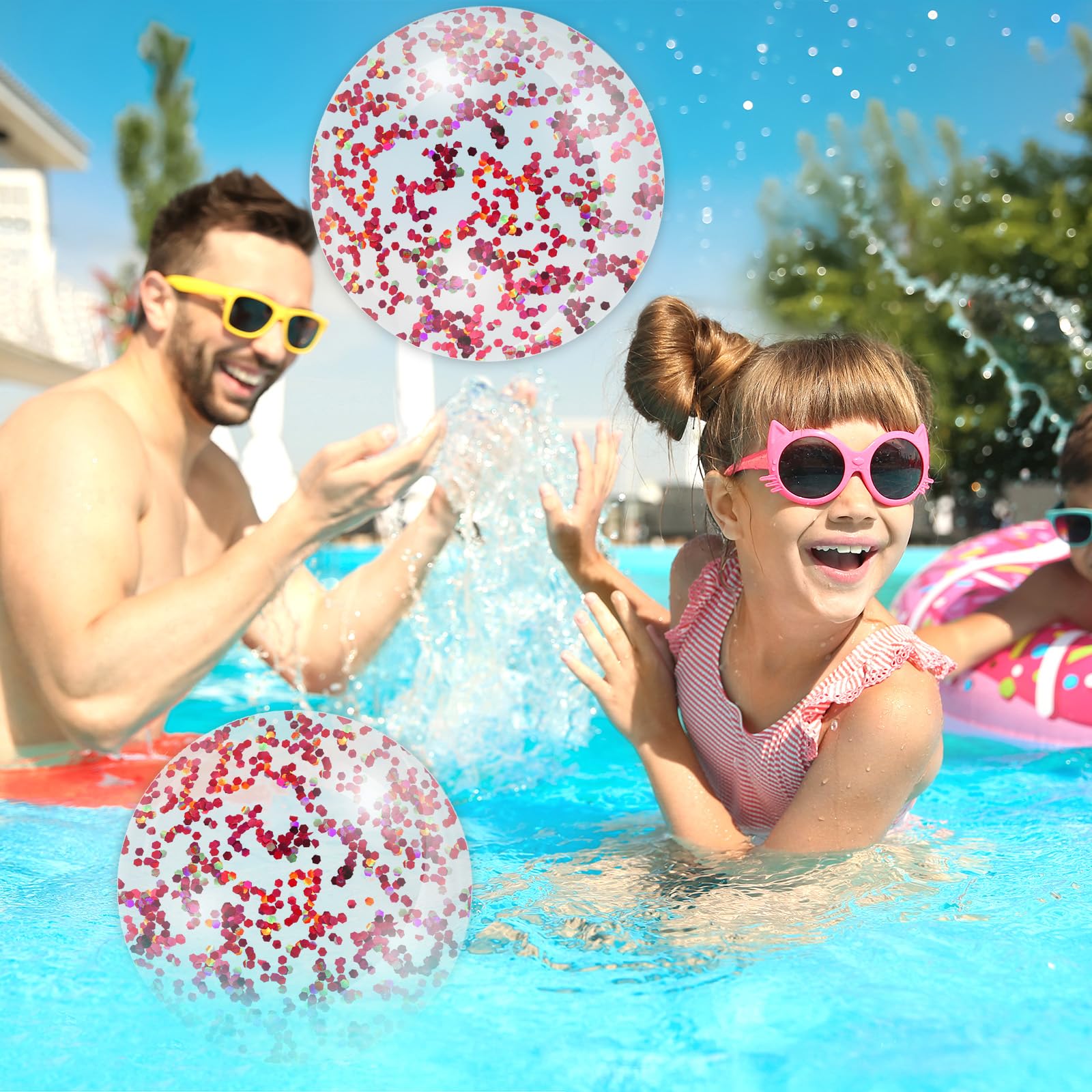 16 bolas de playa inflables de oro rosa con purpurina de 16 pulgadas, bolas redondas de PVC, lindos juguetes de juego para verano, temática tropical hawaiana, decoración de fiesta en la playa, 7