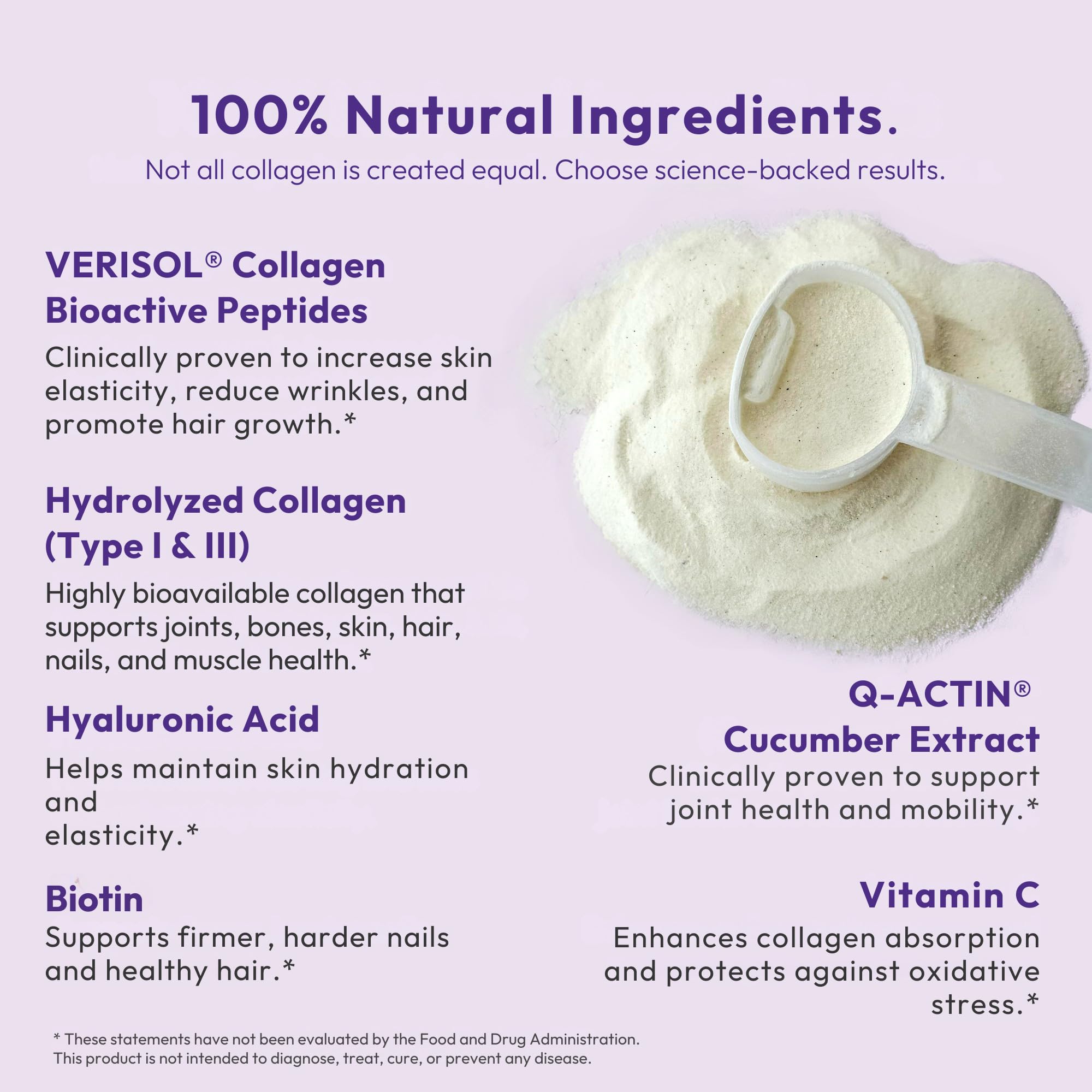 VERISOL® Péptidos de colágeno hidrolizados tipo I y III con vitamina C, ácido hialurónico, biotina, Q-ACTIN® | Proteína en polvo sin sabor para piel suave, cabello grueso, uñas fuertes y salud de las