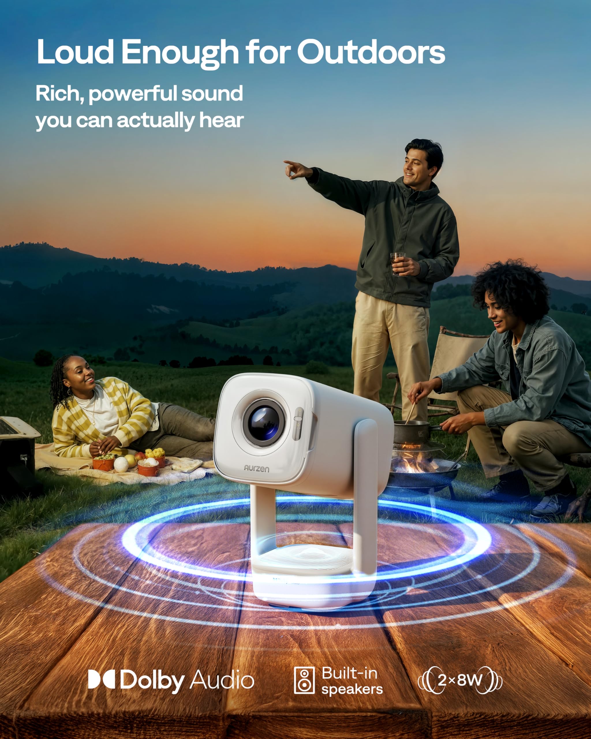 Aurzen D1 air Smart Portable Projector with WiFi and Bluetooth, USB-C Powered, Easy Auto Setup, 16W Dolby Audio, Built-in Official Apps, Native 1080P HDR10, Outdoor Movie Projector 4K Supported, White - 5