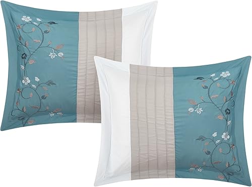 Miniatura 3 de Chic Home Sonita - Juego de edredón de 20 piezas con bloques de color, bolsa bordada floral, sábanas, tratamientos de ventana, fundas de almohada