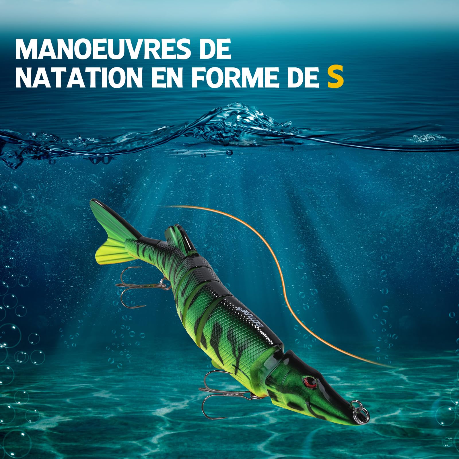 Goture Appât Artificiel pour Brochet, Appât de Glisse pour Brochet, Appât de Pêche en Surface pour Appât de Natation Segmenté, Appât de Pêche Réaliste pour Sandre, Perche, Truite, Wobbler Swimbait
