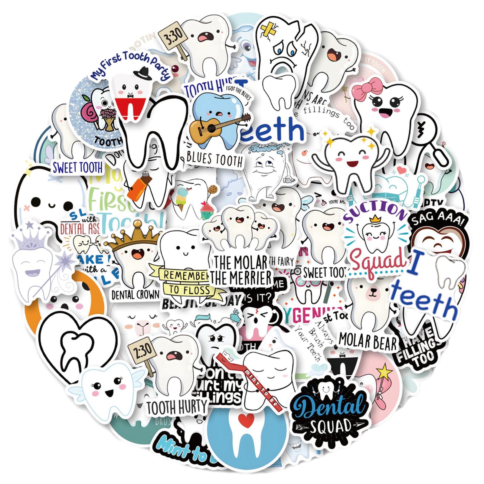 100Pcs Tooth Stickers for Kids, Vinyl Dental Stickers Tooth Fairy Stickers Decals for Laptop Water Bottle Bumper Luggage Computer Skateboard Snowboard