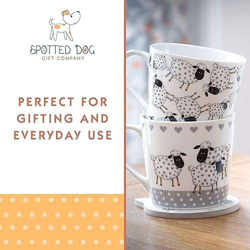 Miniatura 4 de SPOTTED DOG GIFT COMPANY Juego de 4 tazas de café de 13 onzas, tazas de té de cerámica con diseños de ovejas blancas y negras, aptas para microondas