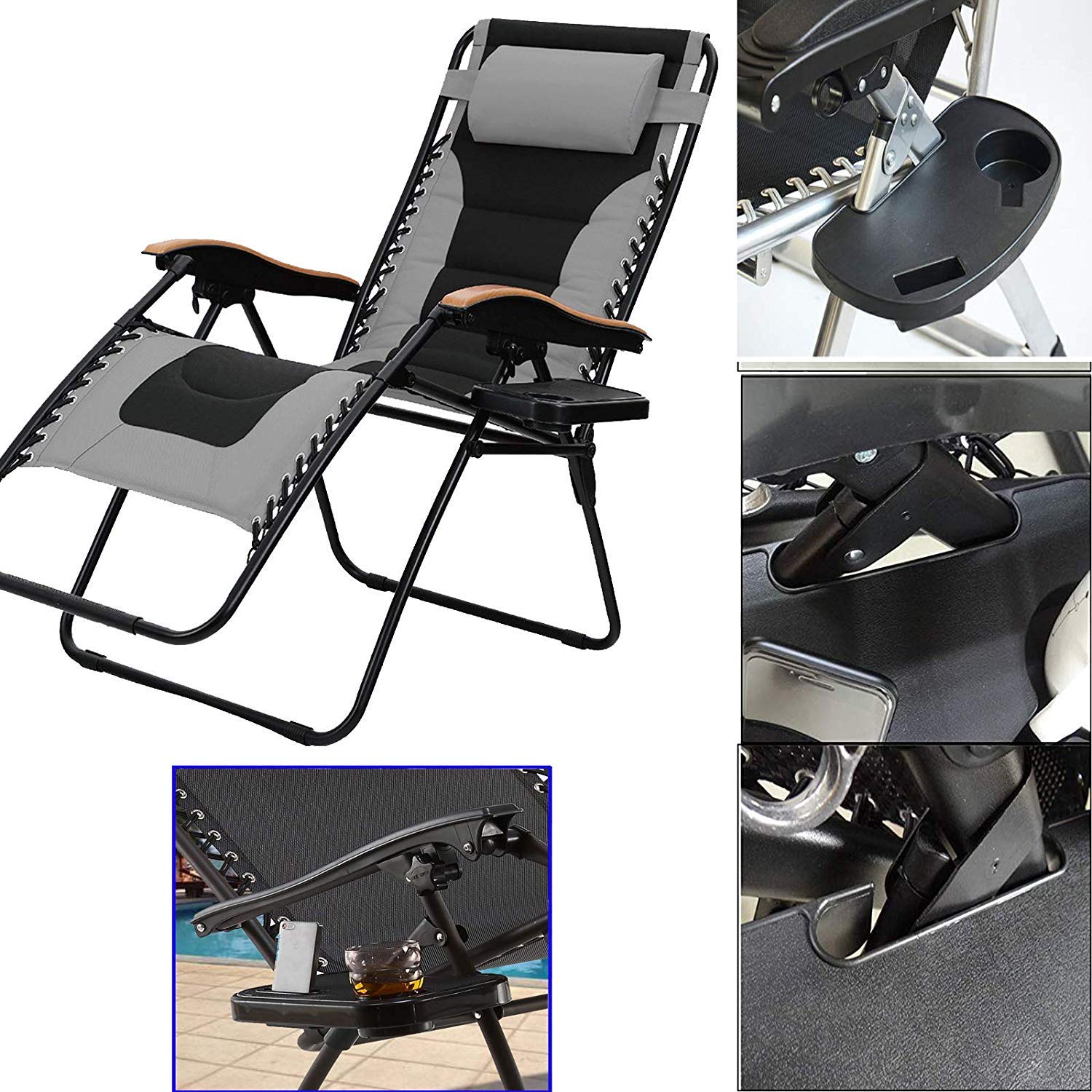 Pmsanzay Clip-on Mounting Stand Accessory Tray with Drink Holder and Mobile Phone Device Slot Holder Stand for Most Zero Gravity Chair Clip-on Mounting ?No Tools Required? - Easy to use