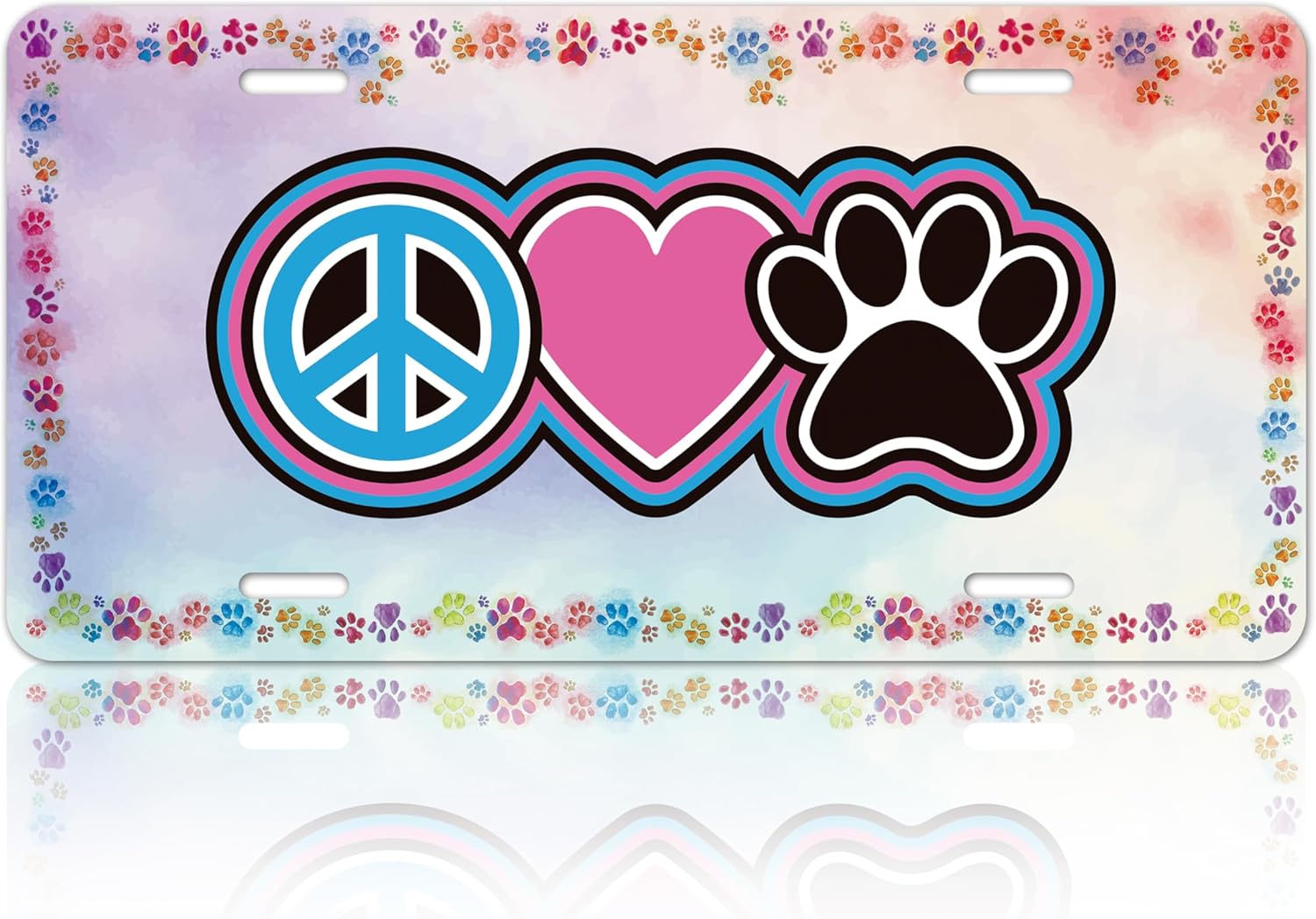Peace Love Dog License Plate Watercolor Dog Paw Print