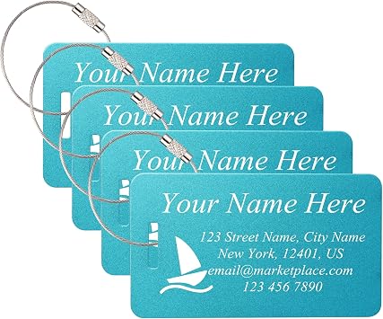 MeMeDIY Personalized Aluminum Luggage Tags with Engraved Text Name Symbol Suitcase ID Durable Waterproof Heavy Duty Metal Tag Travel Tags 1-4 Pack Horizontal & Vertical Design C1
