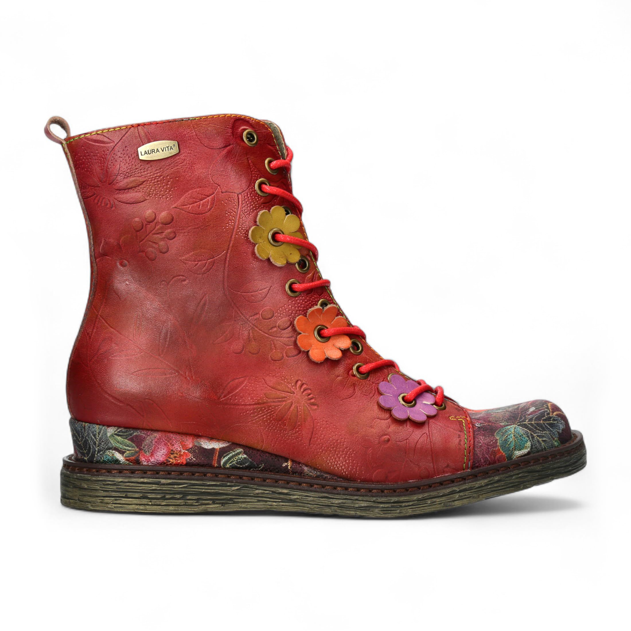 Laura Vita Womens Ercnaulto 212 Gothic Victorian Floral Leather Ankle Lace Up Boots