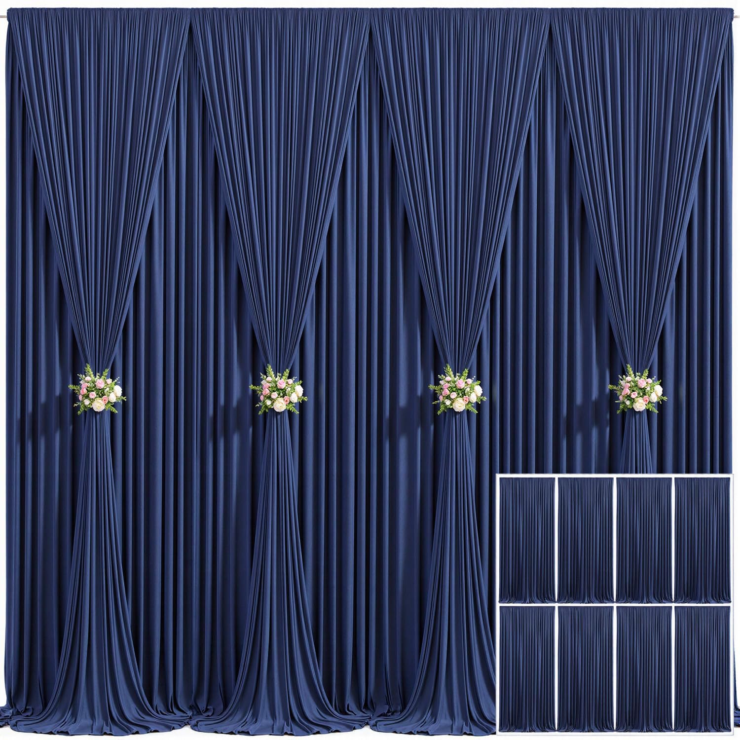 8 Panels Navy Blue Backdrop Curtain for Parties Wrinkle Free Photo Curtains Backdrop Drapes Fabric Decoration for Wedding Birthday Party Baby Shower