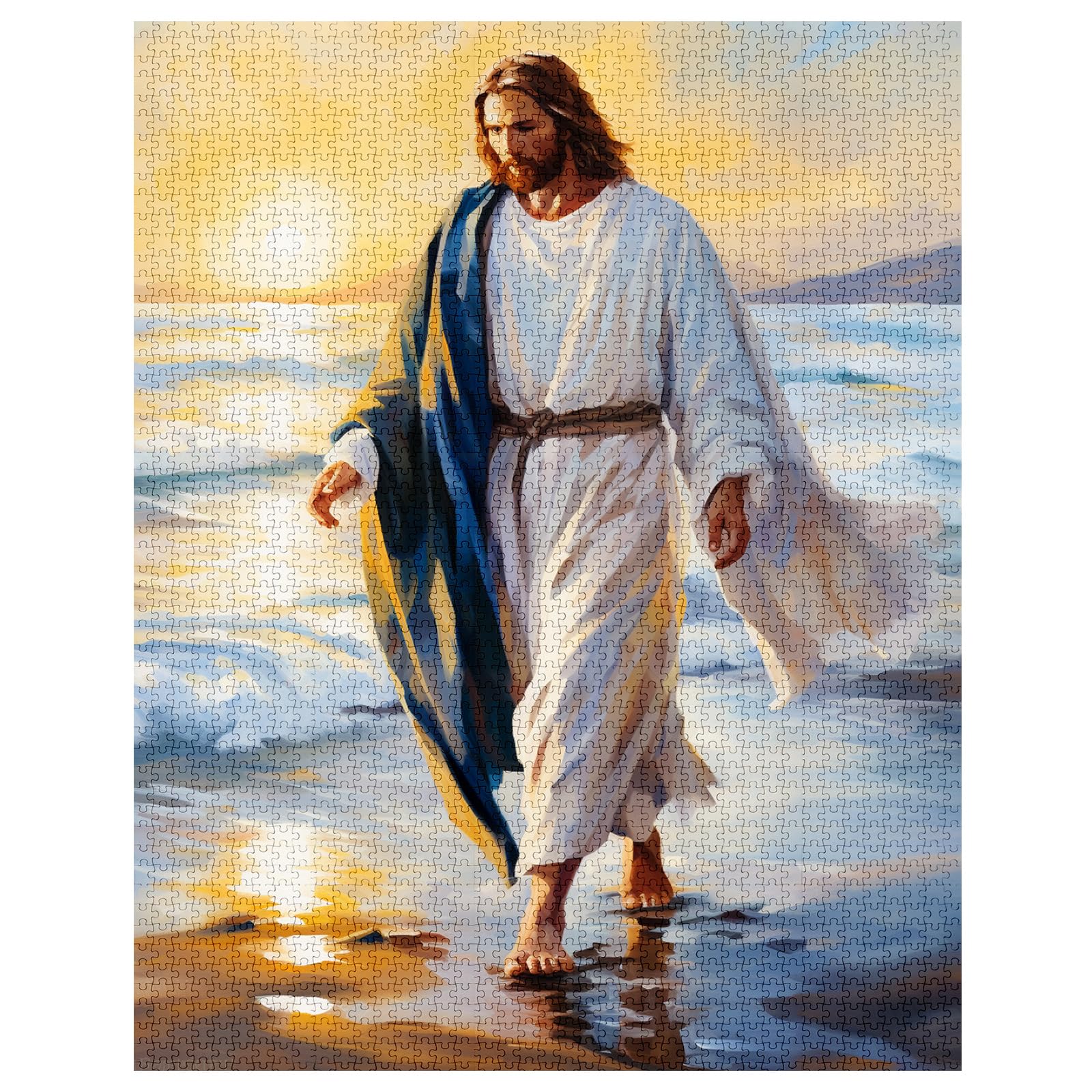 Tucocoo Puzzle di Gesù Sulla Spiaggia - 1000 Pezzi per Adulti, Santa Fede Alba Art per Impegnativi Giochi di Attività Familiari - Colorato Fai da Te per Regali