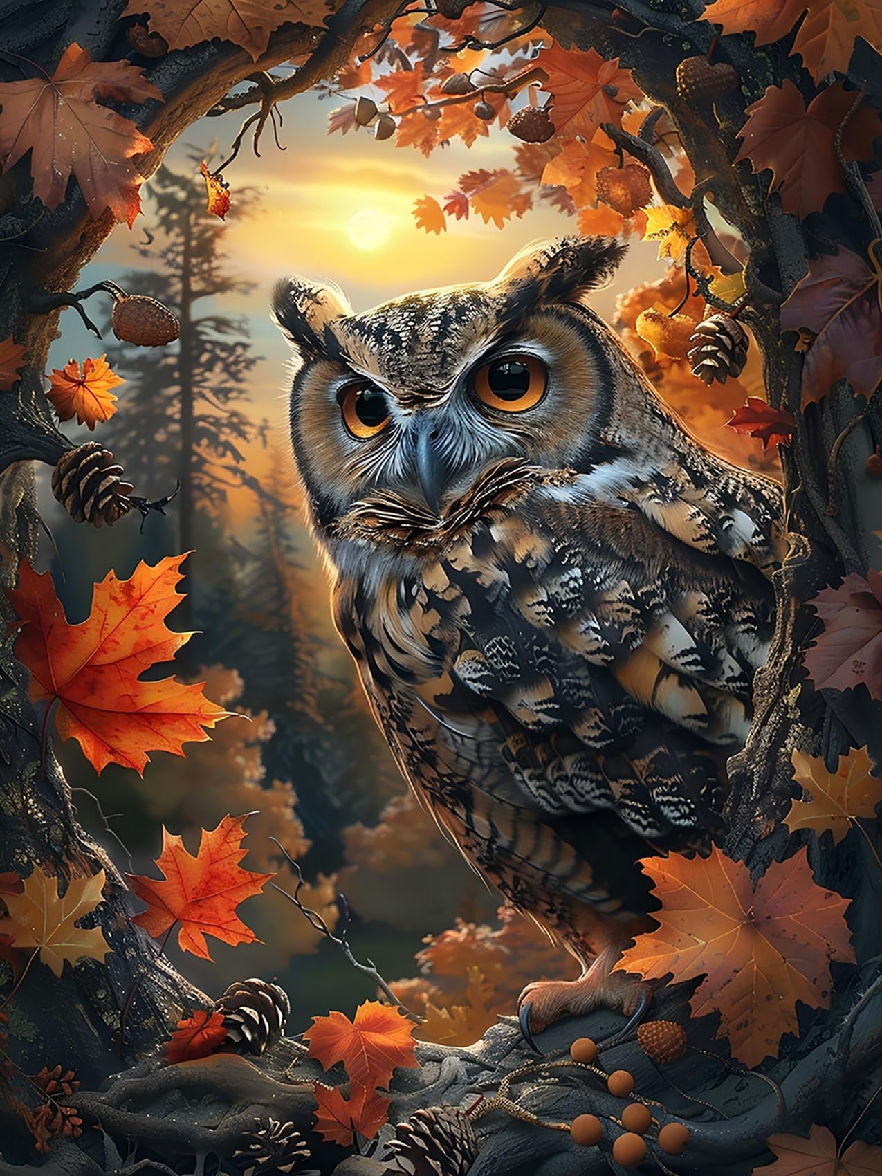 Reofrey DIY Diamond Art Kits for Adults Owl, Animal Full Drill Round Rhinestone Diamond Painting Kits for Adults, Cross Stitch Embroidery Canvas for Crafts Home Wall Decor 30x40cm