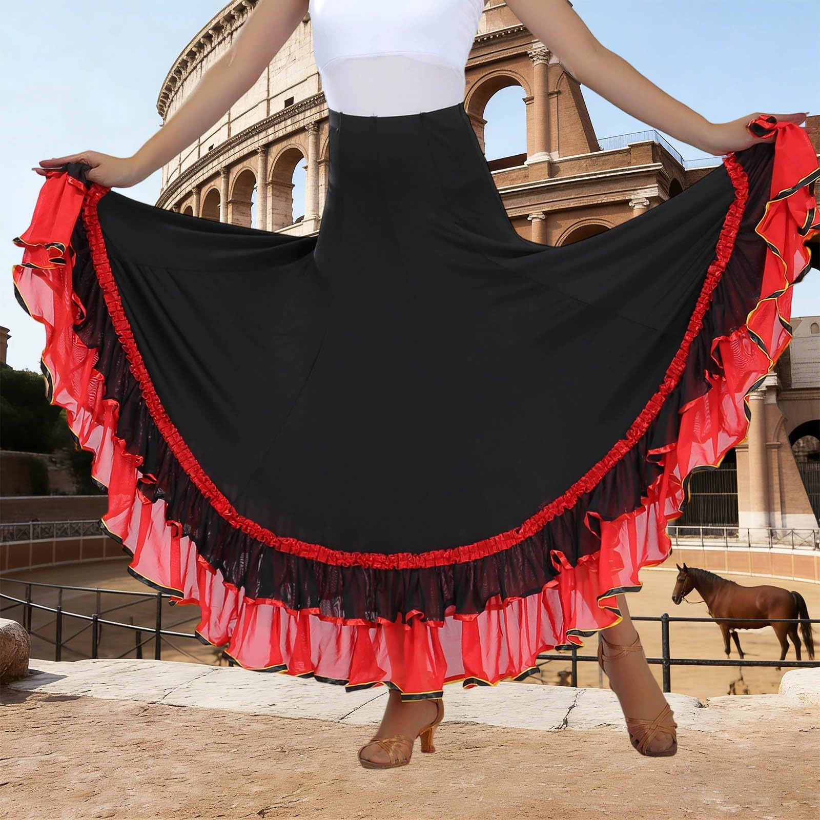 Générique Jupe de Danse Traditionnelle pour Femme Fluide et élégante à Couches Multiples Parfaite pour Les Spectacles et événements festifs