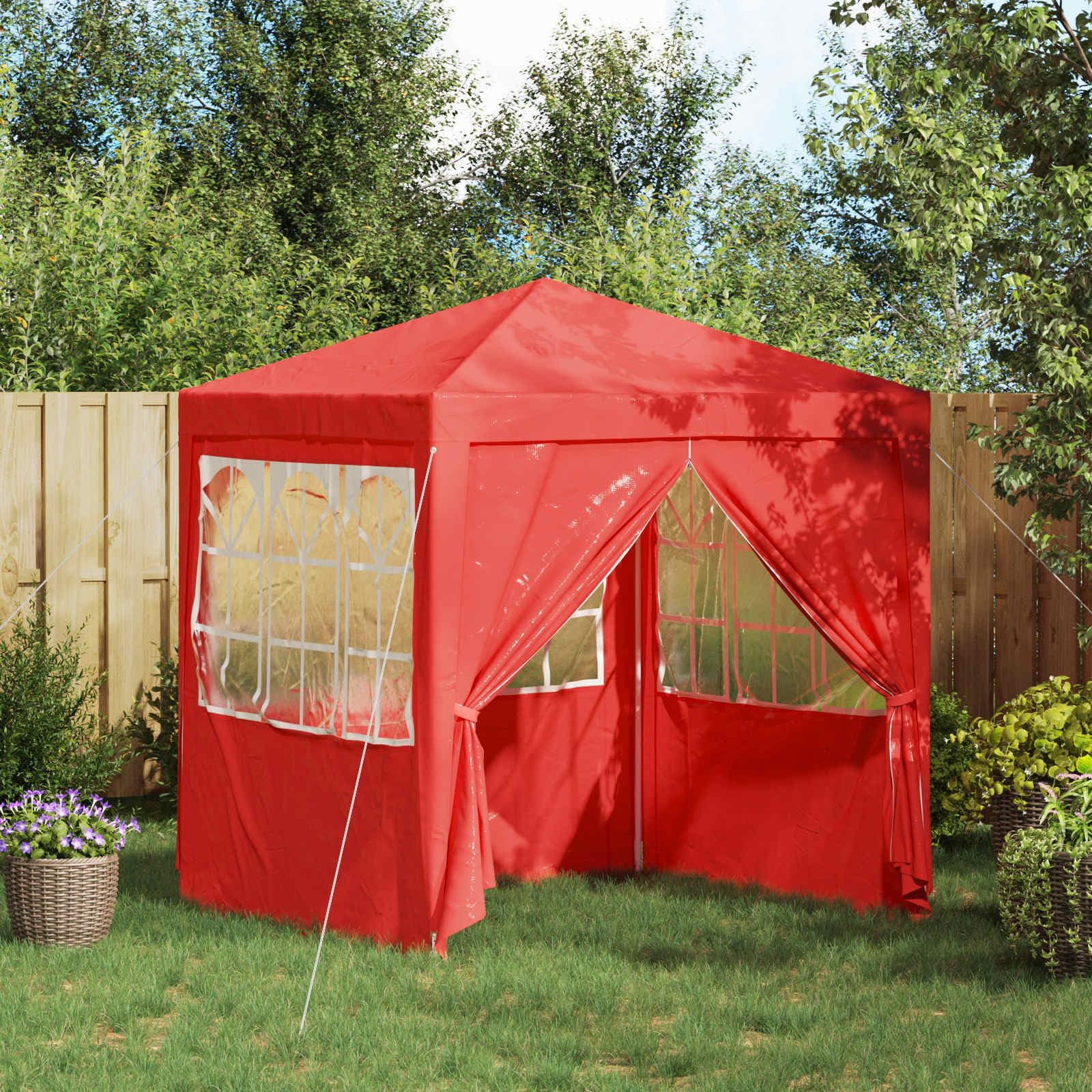 Tienda de campaña para fiestas, color rojo, 200 x 200 x 240 cm, de polietileno y acero, con pared lateral, ventana, protección UV y techo resistente a la intemperie para jardín, terraza