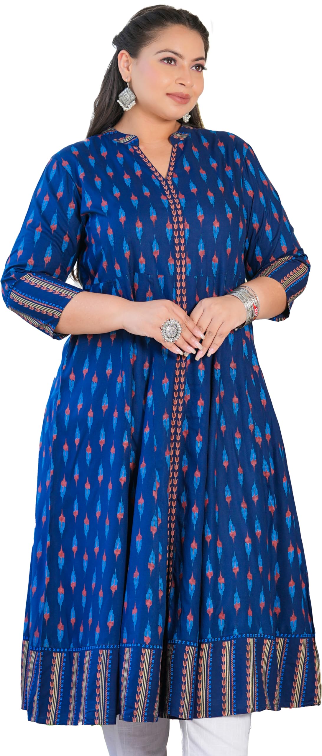 Yash Gallery Women's Rayon Relaxed Fit Anarkali Ikat Printed Kurta