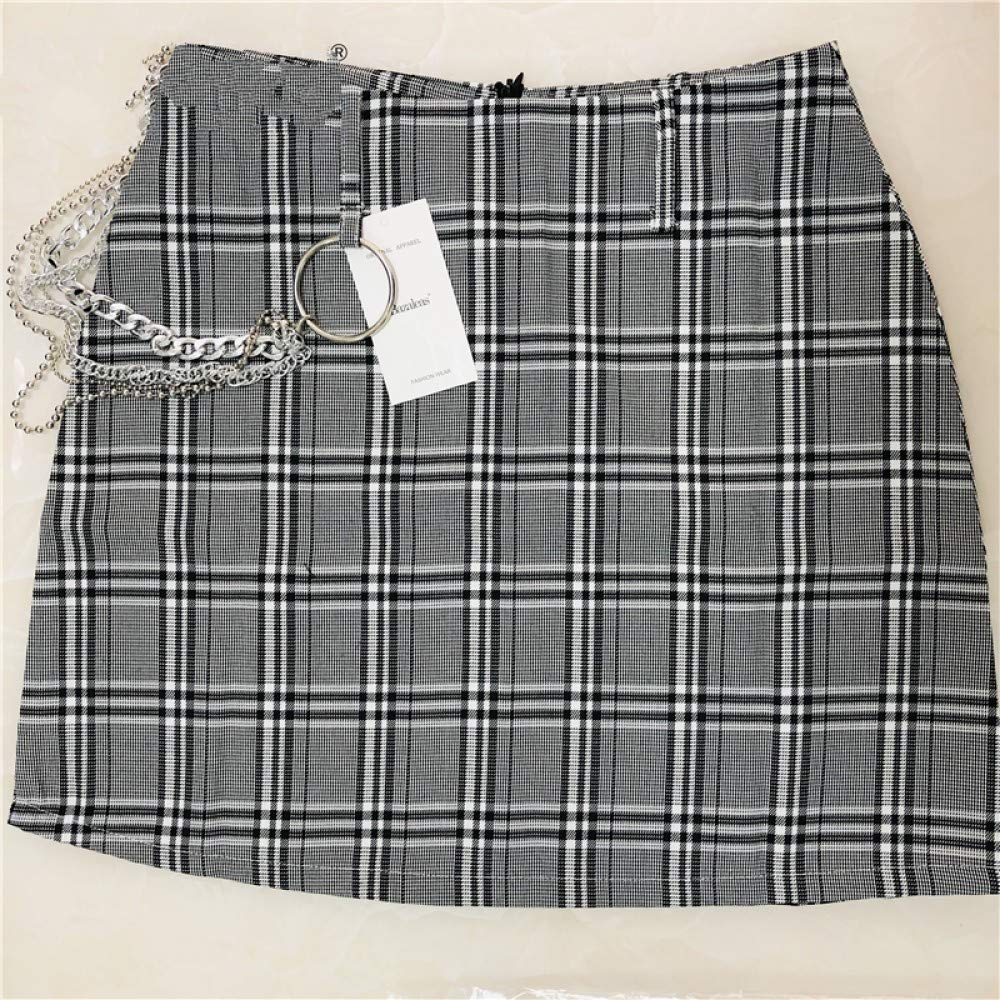 Falda Mujer Mini,Falda Acampanada De Cintura Alta Cadena De Metal A Cuadros Gris Verano Lindo Dulce Lápiz Bodycon Falda Corta con Cremallera para Niñas Damas Playa Fiesta De Vacaciones