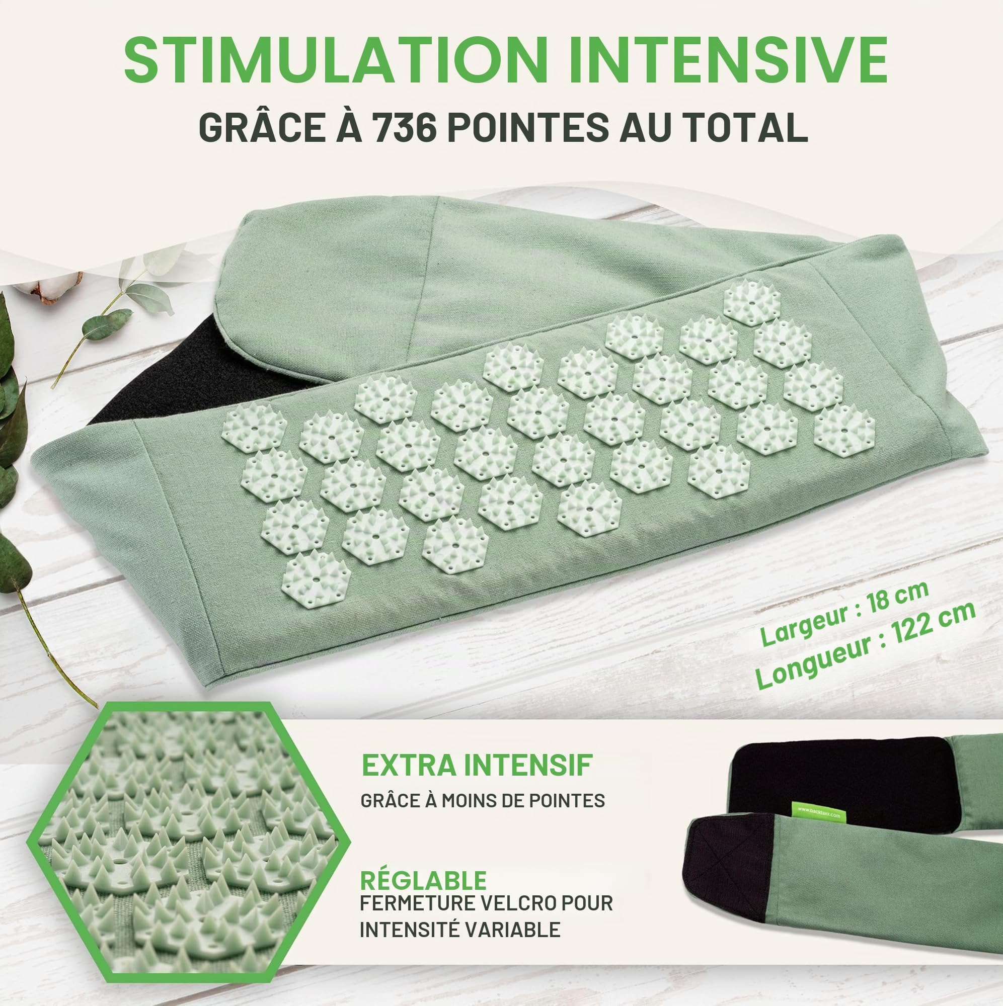 BACKLAXX® Ceinture d'Acupression 736 Picots, Ceinture Lombaire pour Dos