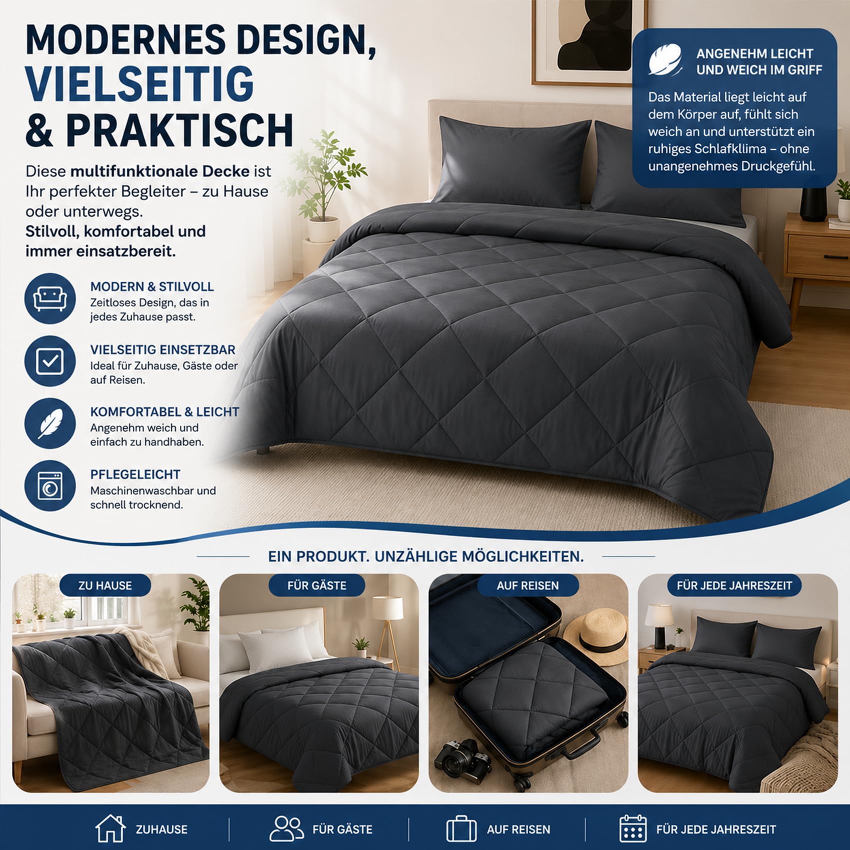 Magic Splashy Bettdecke, 2026 The Quick-Drying 2-In-1 Duvet, Weich und Atmungsaktiv, Maschinenwaschbar, Die BettwäSche üBerflüSsig Macht für Zuhause, Camping und Reisen (Khaki,135 * 200cm)