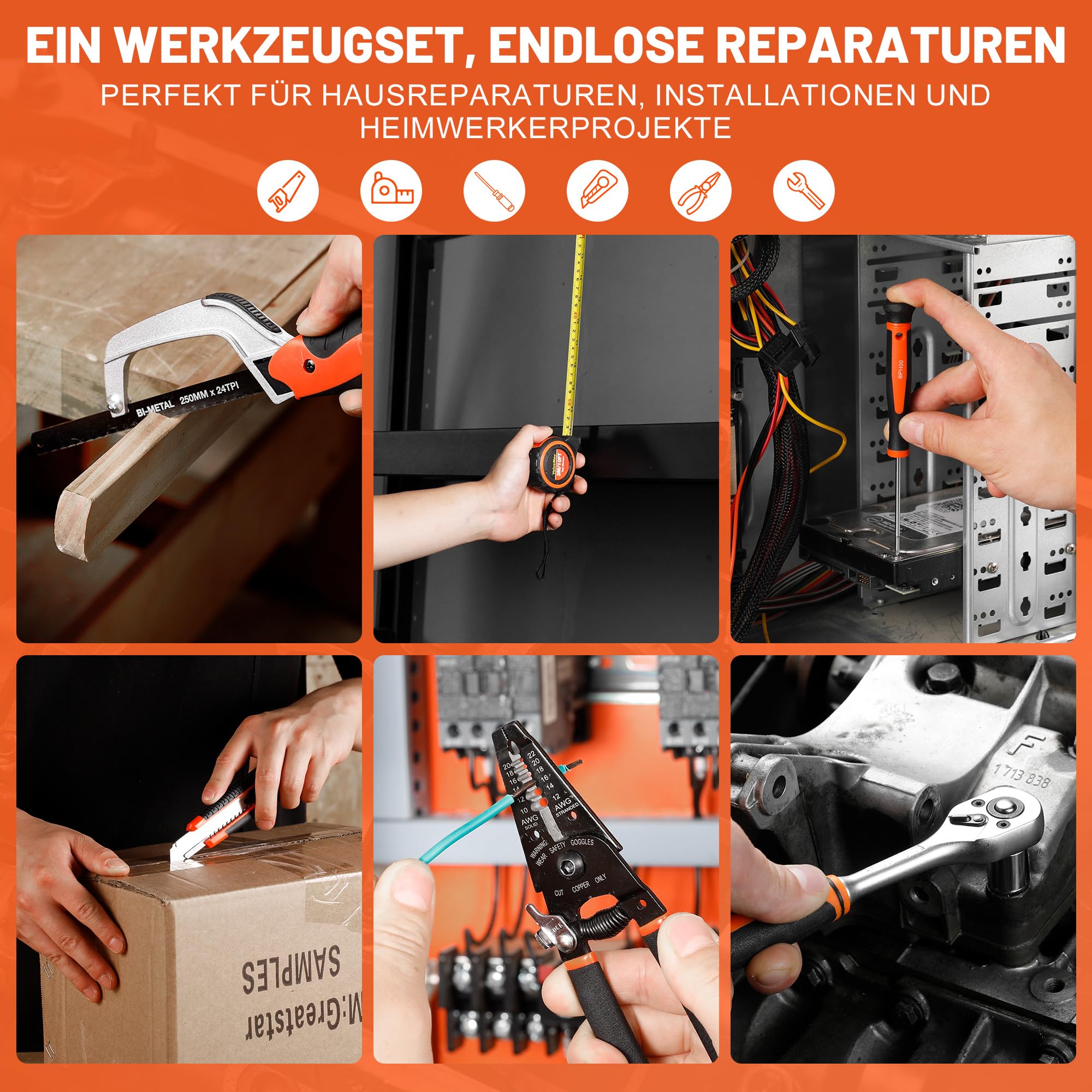 ValueMax Werkzeugset 219tlg, Werkzeugtasche bestückt, tägliche Werkzeuge, Werkzeugsatz für Haushalt, DIY, Heimwerker und Mechaniker bei Reparaturen zu Hause oder Profiarbeiten