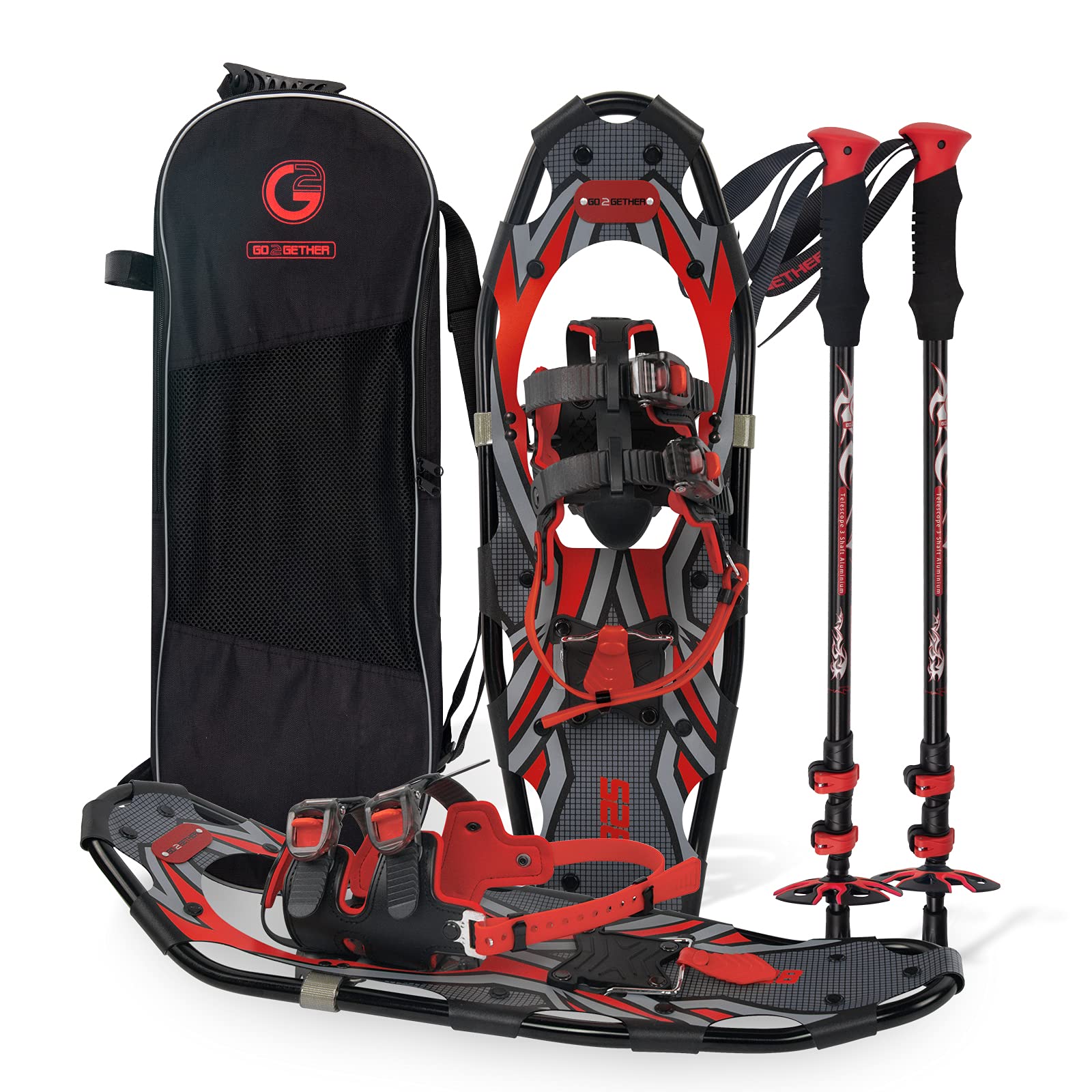 G2 21/25/30/36 Inches Light Weight Snowshoes with Toe Box, EVA Padded Ratchet Binding, Heel Lift, Flexible Pivot Bar, Durable Back Strap, Trekking Poles, Carrying Bag, Snow Baskets(6 colors available)