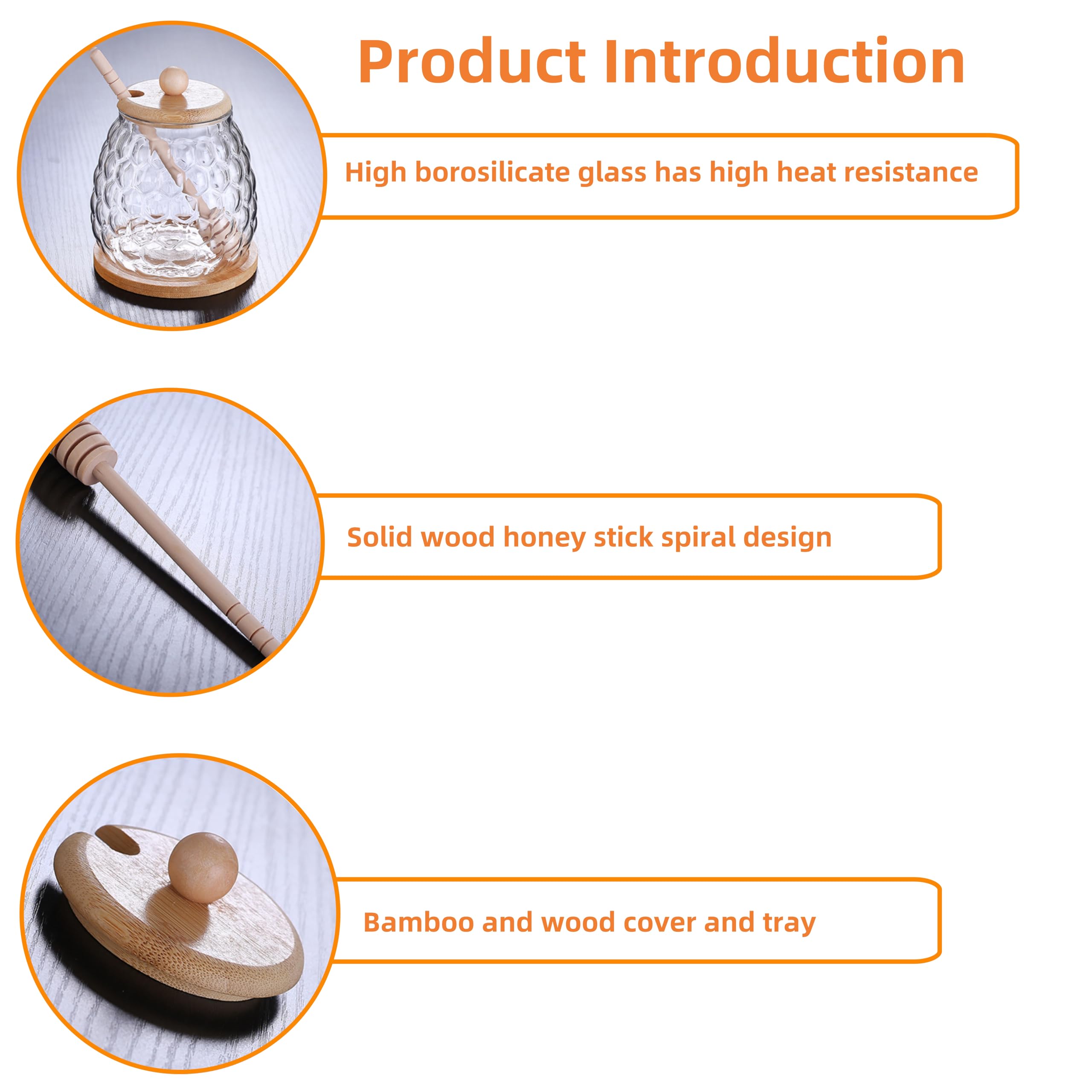 MEETOZ 350ml Honey Jar with Wooden Dipper and Lid, Glass Honey Jar with Dispenser - Image 3