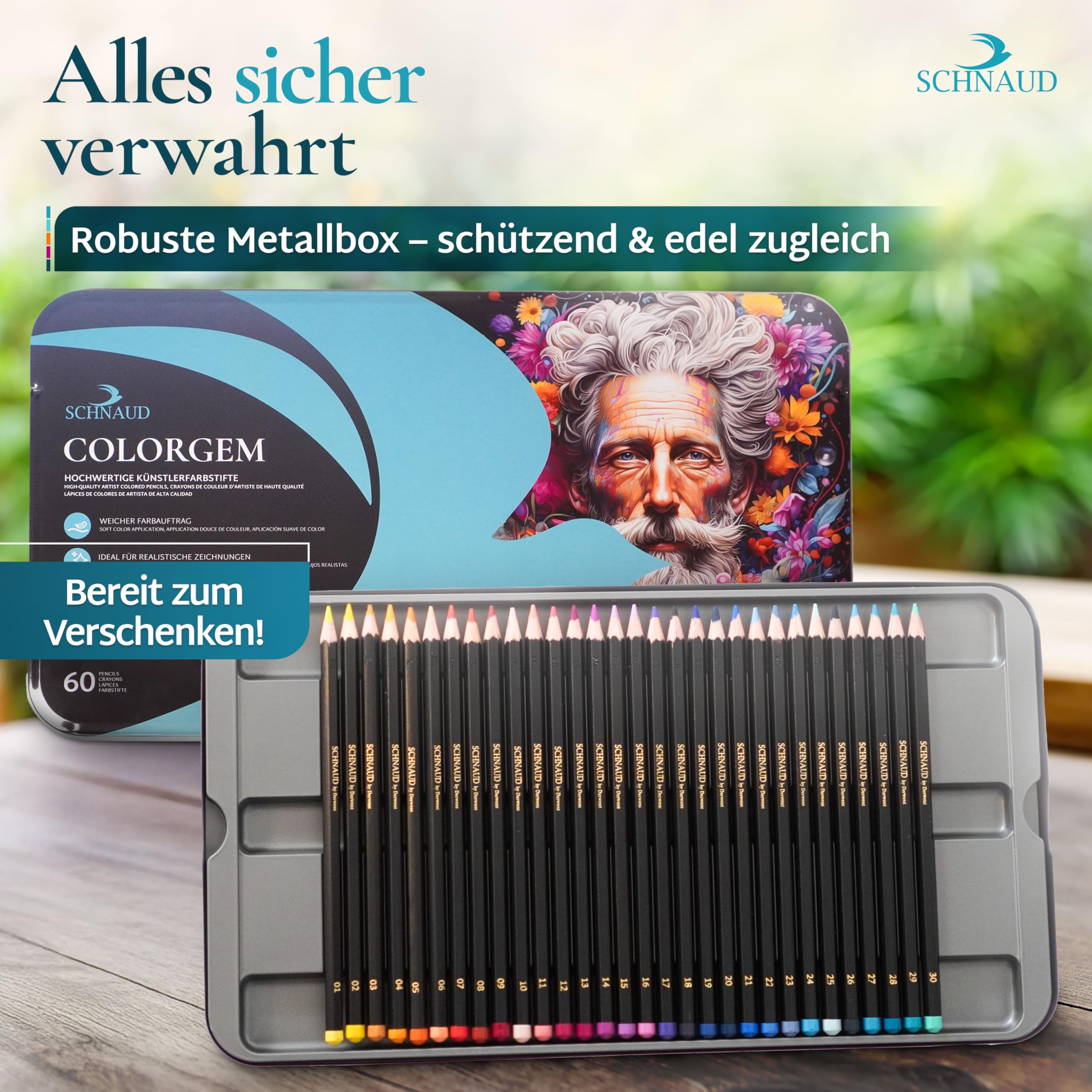 Colorgem Buntstifte für Erwachsene – 60 Farben Künstler Buntstifte Set, hochpigmentiert & bruchfest