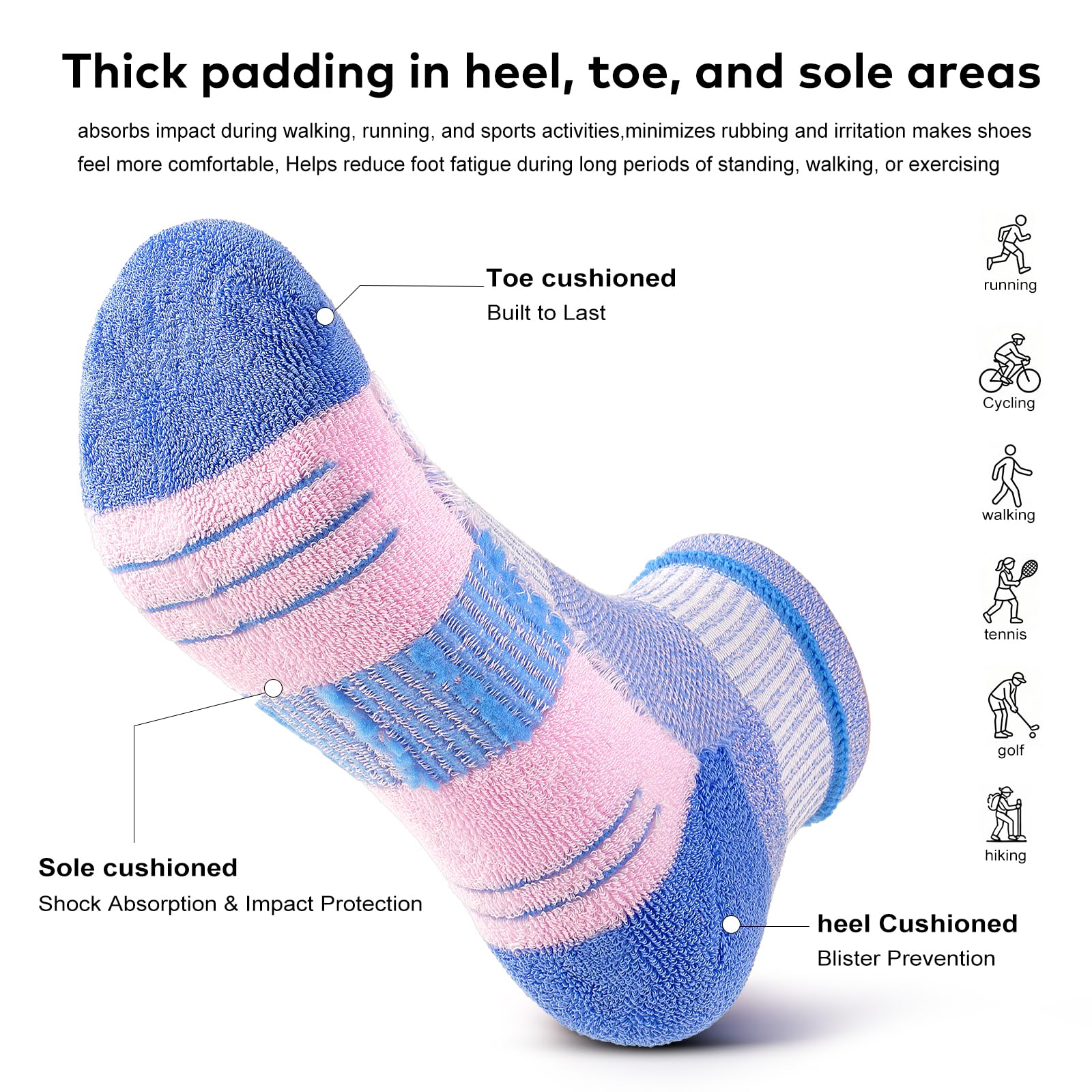 cuangya Calcetines tobilleros para mujer, atléticos, para correr, senderismo, acolchados, 5 pares