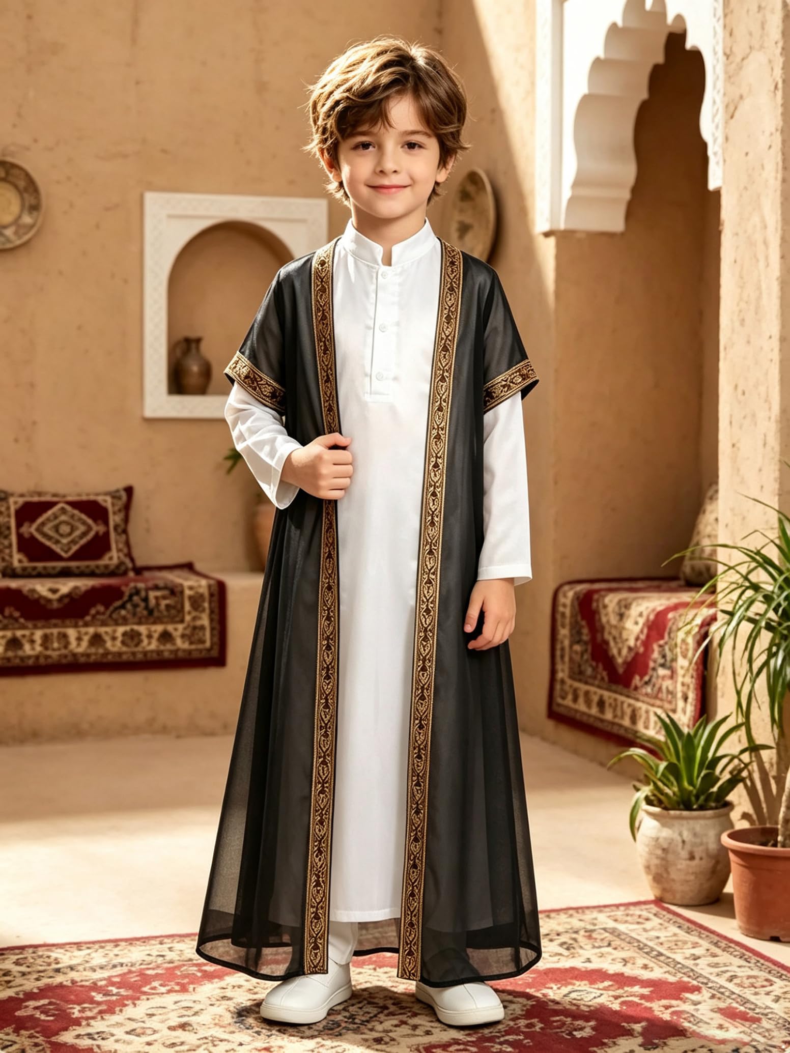 inlzdz Bambini Abbigliamento Islamico in Due Pezzi Vesti Musulmane Ramadan