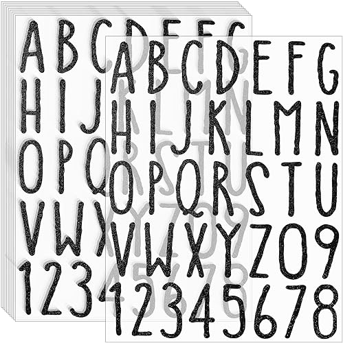 Waynoda Calcomanías de letras del alfabeto con purpurina, 360 piezas, 10 hojas de letras autoadhesivas (negro, 2 pulgadas)