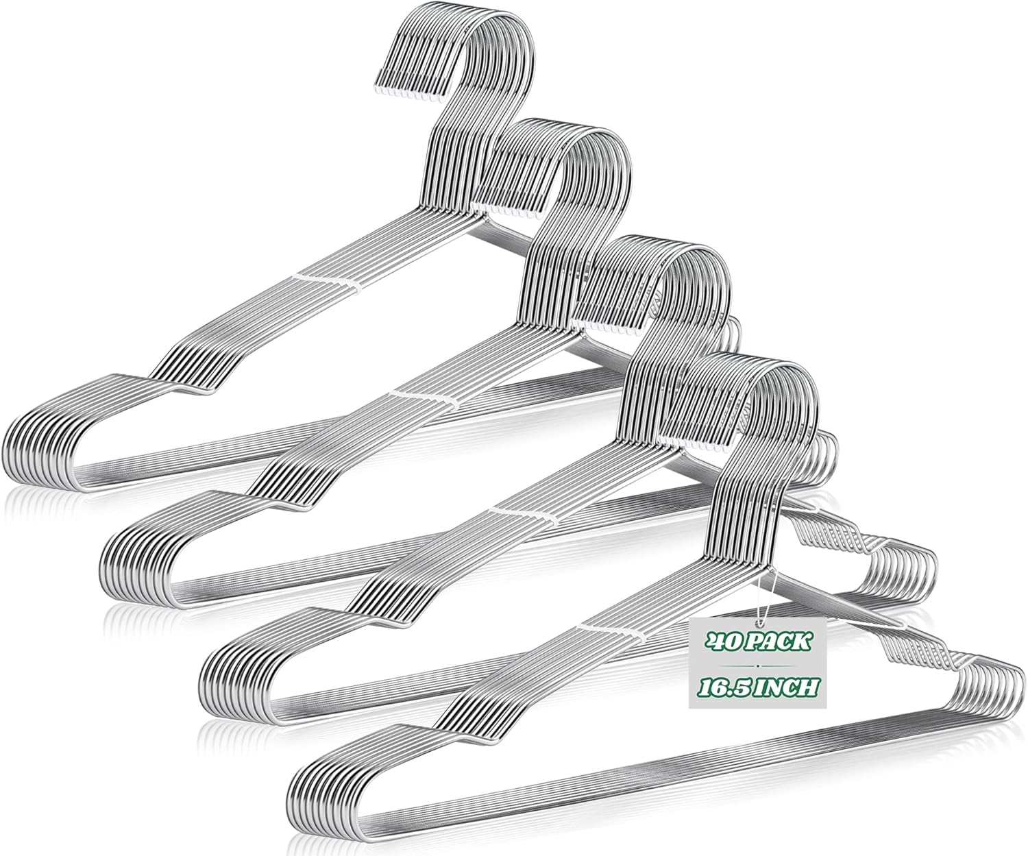 Jeffbaubl 40 Pack Wire Hangers, 16.5 Inch Stainless Steel Coat Hanger, Metal Clothes Hangers with Non Slip Notch, Heavy Duty Closet Hanger Ultra Thin Space Saving for Hanging Coats Shirts T-Shirt