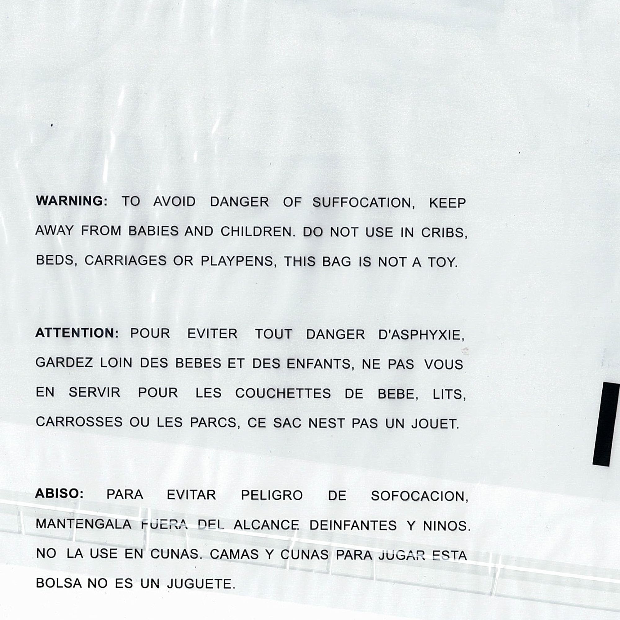 Total 1000 Warm Fortune Clear Poly Bag, Sets of 100; Self-Sealing Suffocation Warning Mailer Bags / 11”x14” (11