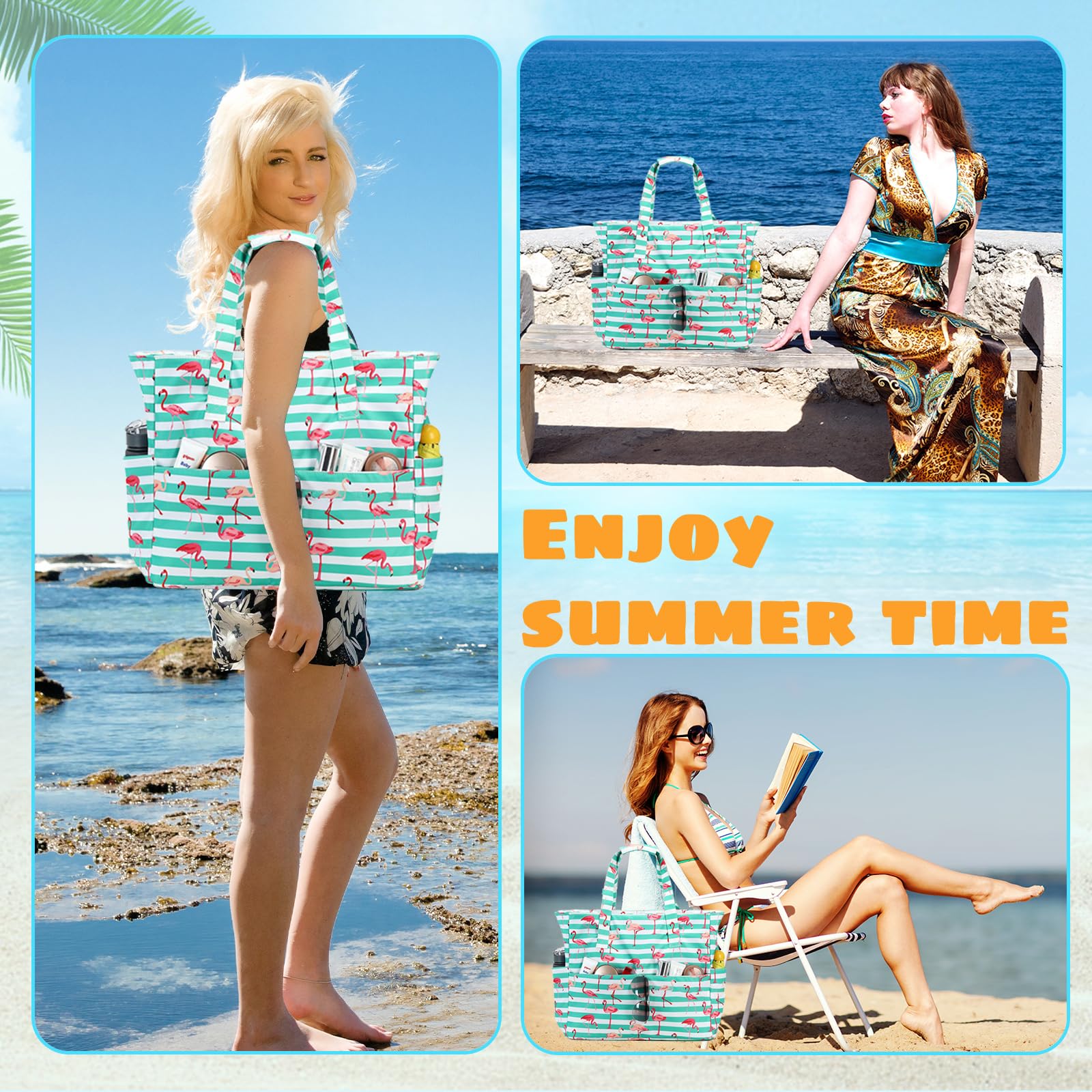 ACTOYS Borsa Mare Grande XXL Famiglia, Borsa Mare Donna, Borsa Spiaggia Donna, Borsa Mare con Cerniera, per Viaggio, Vacanza, Piscina, Fitness, 43 x 38 x 15 cm