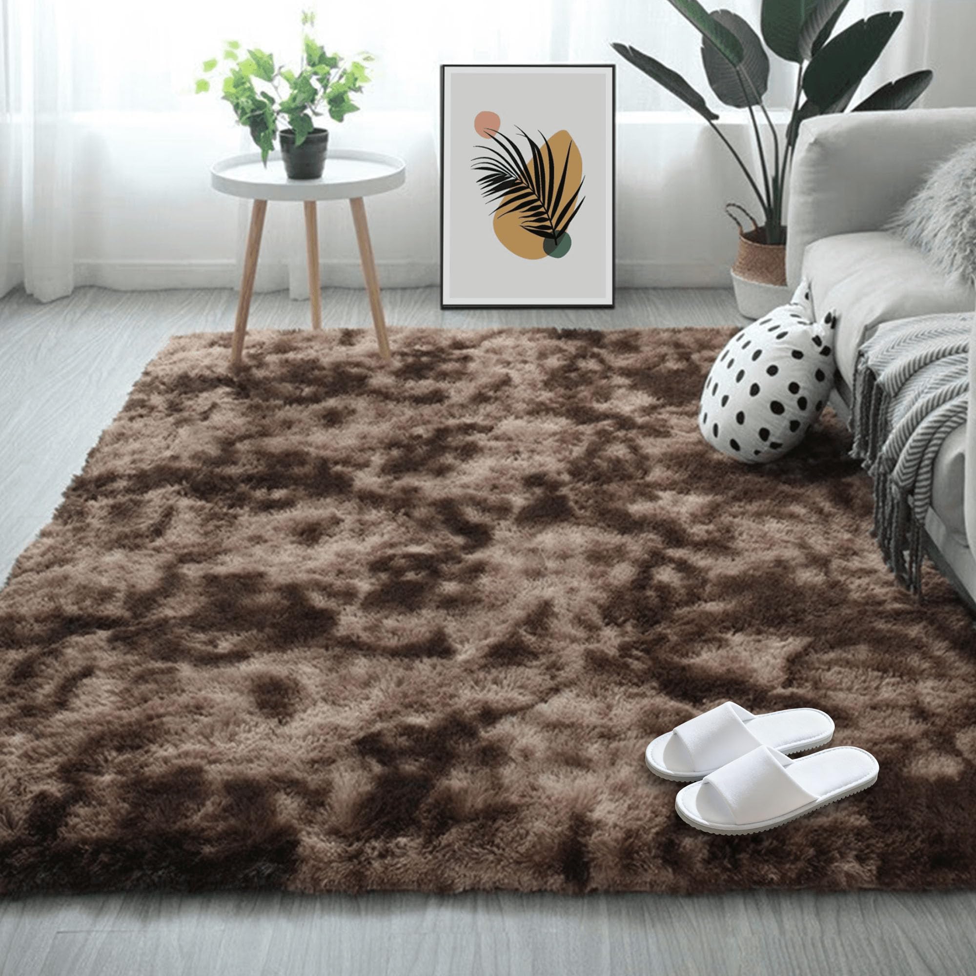 Tapis de salon 220 x 480 cm lavable en machine marron style shaggy