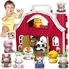 KMUYSL Toys for 1 2 3 Years Old Boys Girls, Big Red Barn Farm Animal Playset for Boys Girls, Learning Montessori Toys, Christmas Birthday Easter Gift for Baby Kids Toddlers Age 12-18 Months