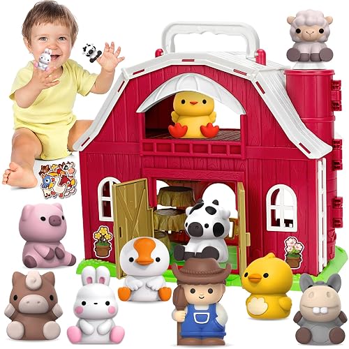 KMUYSL Toys for 1 2 3 Years Old Boys Girls, Big Red Barn Farm Animal Playset for Boys Girls, Learning Montessori Toys, Christmas Birthday Easter Gift for Baby Kids Toddlers Age 12-18 Months