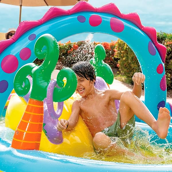 Intex-57135NP Dinoland Play Center-Inflatable water play center, assorted model (with and without volcano), multi-colored, 333x229x112 cm-280 Liters (57135NP) - 5