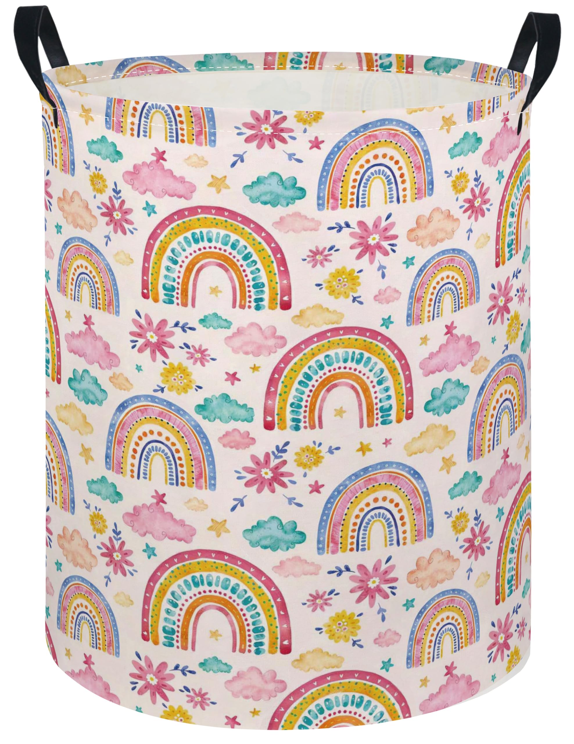 Baby Laundry Hamper kids laundry Basket Waterproof Laundry Bag for Bedroom Clothes Organizer Room Décor(Pink Rainbow)