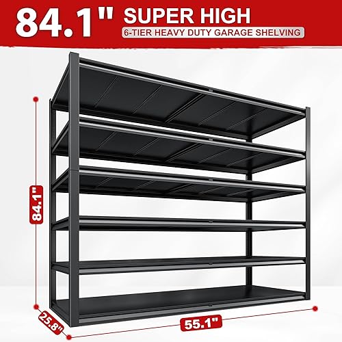 Miniatura 2 de REIBII Estantería de garaje de 84.1 pulgadas de alto, estantes de almacenamiento de 3500 libras resistentes, estantería de metal ajustable de 6
