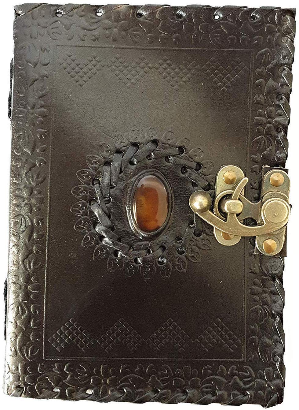 Tagebuch aus Leder, handgeschöpftes Papier, mit Schloss, für Büro/Zuhause, Größe (H x L), 5 cm, goldfarben