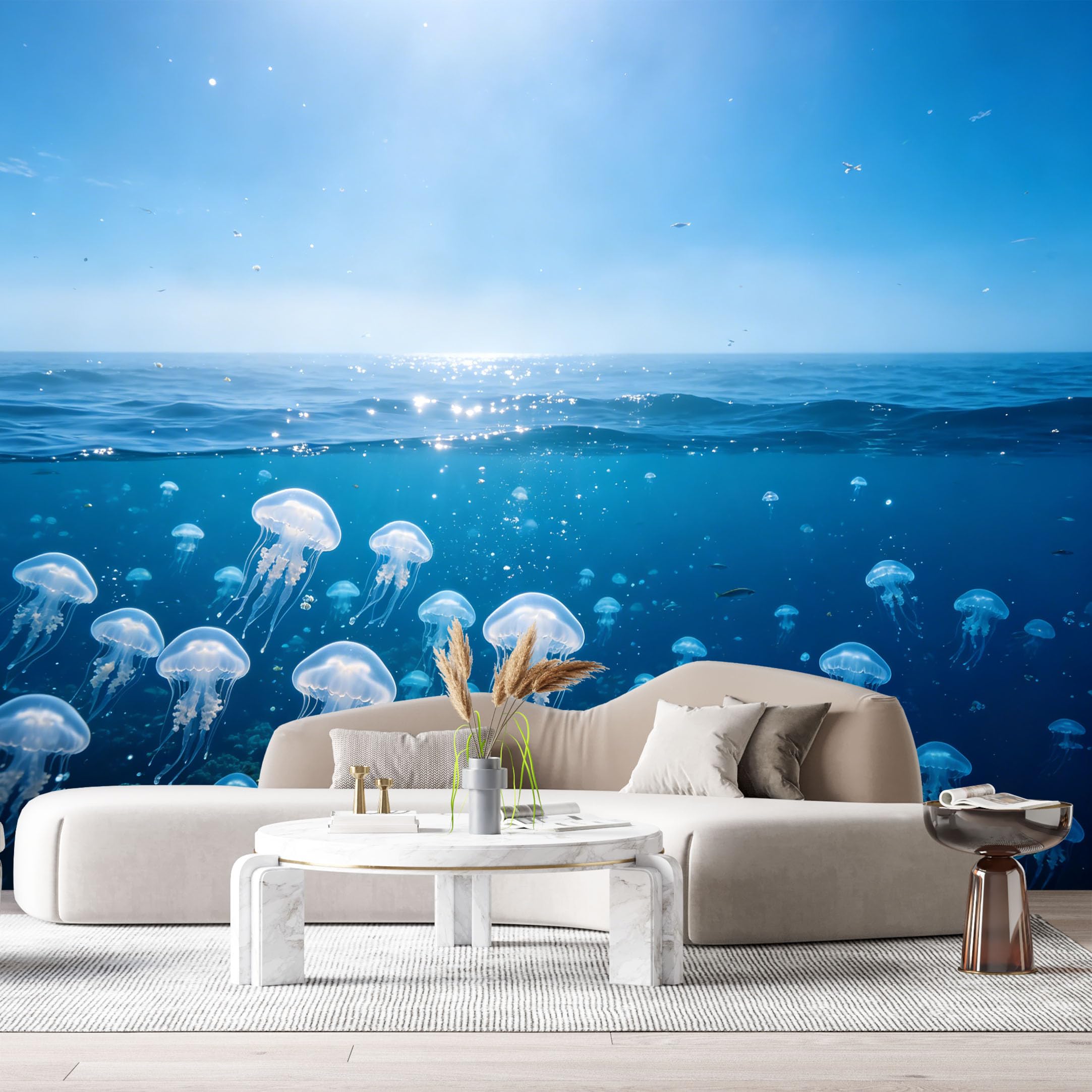 Custom Size Wall Murals Ocean Marine Jellyfish Underwater 3D SelfAdhesiveWall Fabric Removable Wallpaper Wall Decor for Living Room Bedroom Bathroom