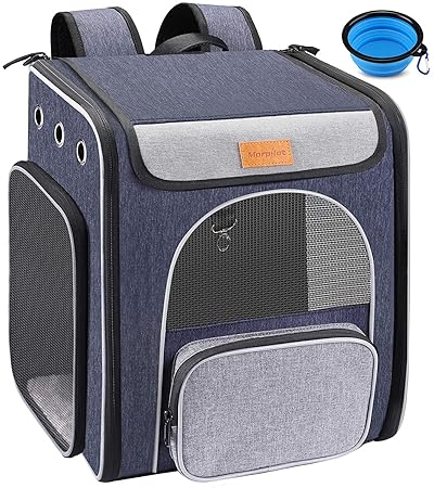 morpilot Dog Backpack, Foldable Cat Backpack Carrier for Cats and Small Dogs, Breathable Pet Carrier Backpack with Inner Safety Leash + Folding Dog Bowl, Ideal for Hiking, Traveling, Outdoor Use