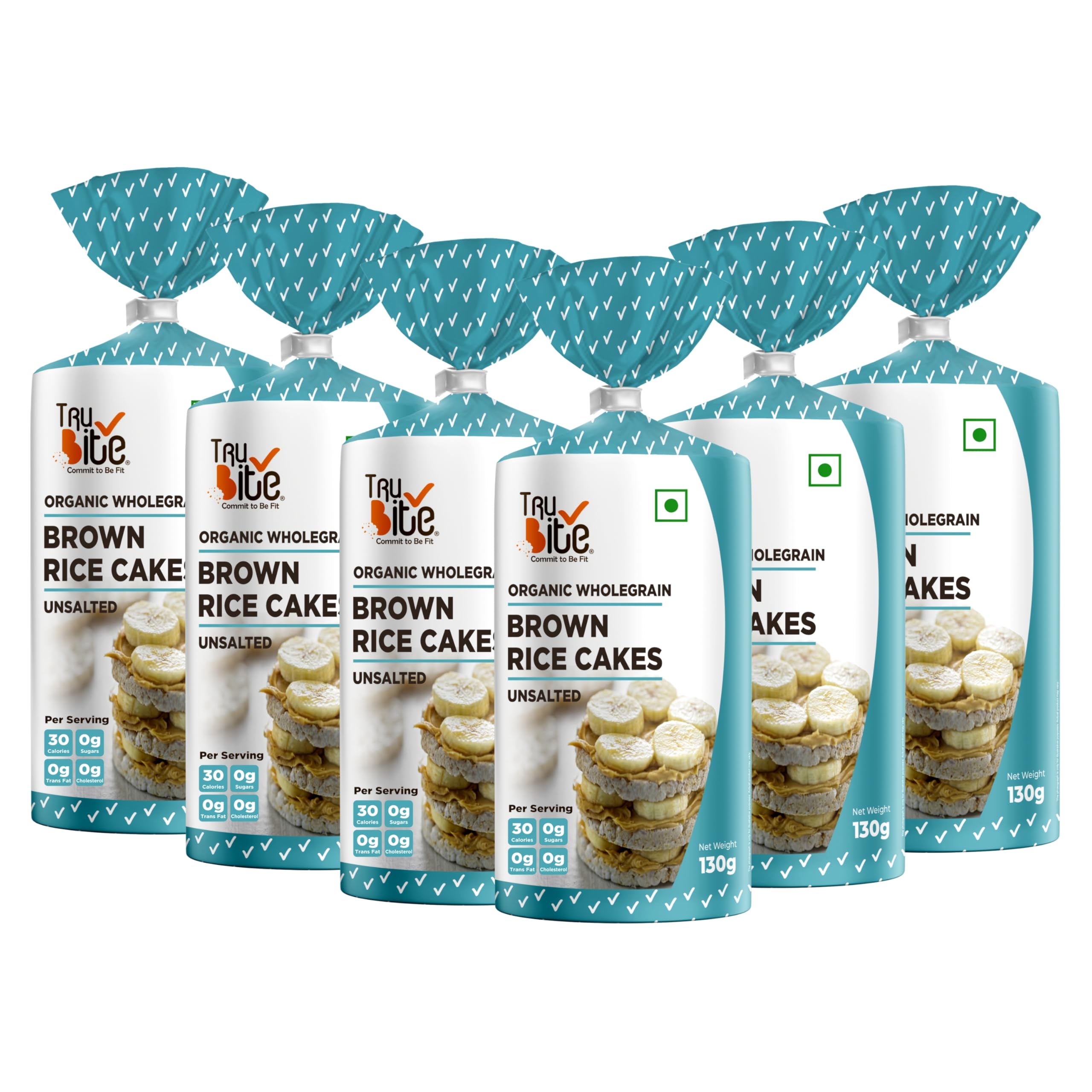 Trubite Crispy Organic Wholegrain Brown Rice Cakes (Unsalted) (Pack Of 6) (130g x 6) | 100% Natural | High In Fiber | Low In Calories | Cholesterol Free | Super Healthy