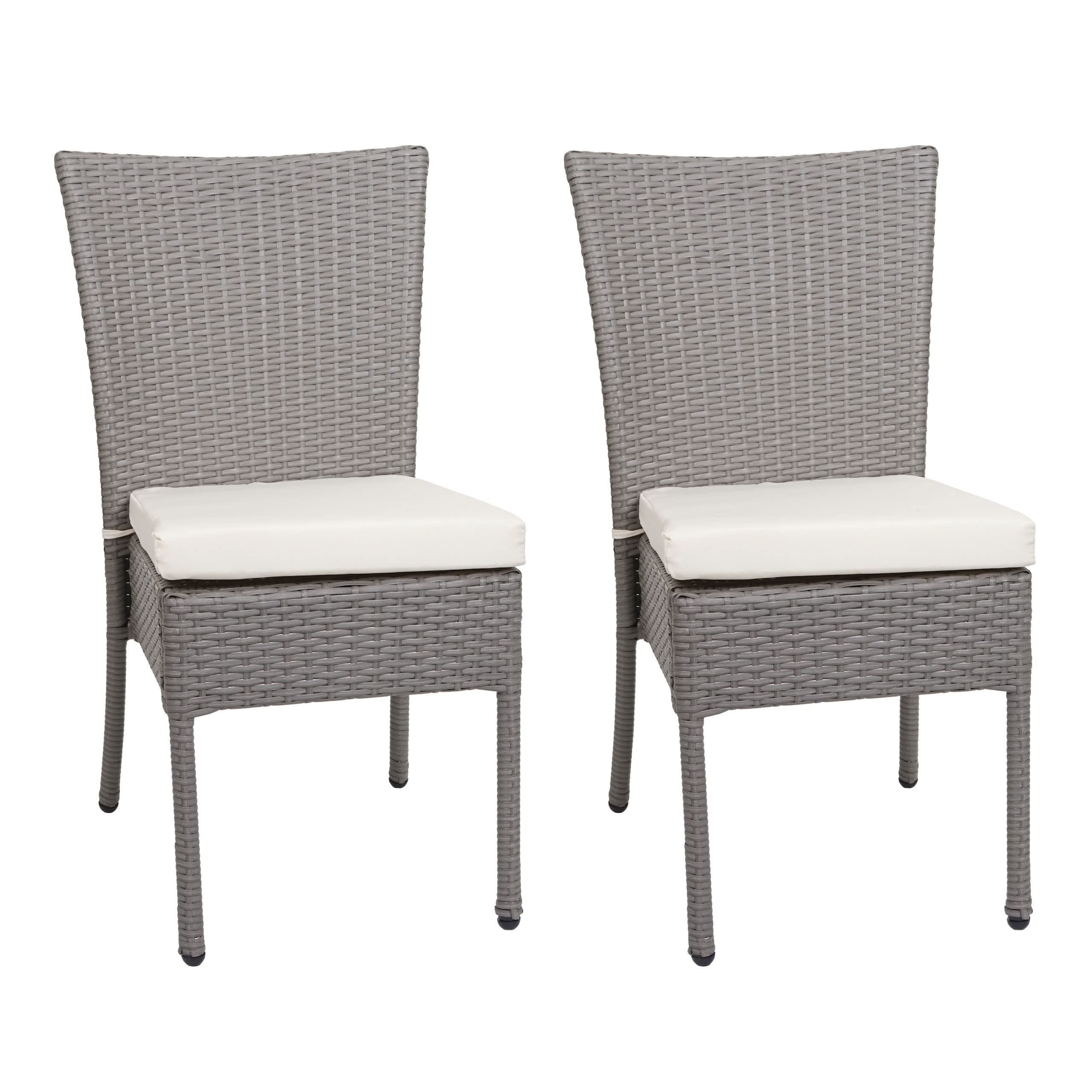 Mendler 2er-Set Poly-Rattan Stuhl HWC-G19, Balkonstuhl Gartenstuhl, stapelbar - grau, Kissen Creme